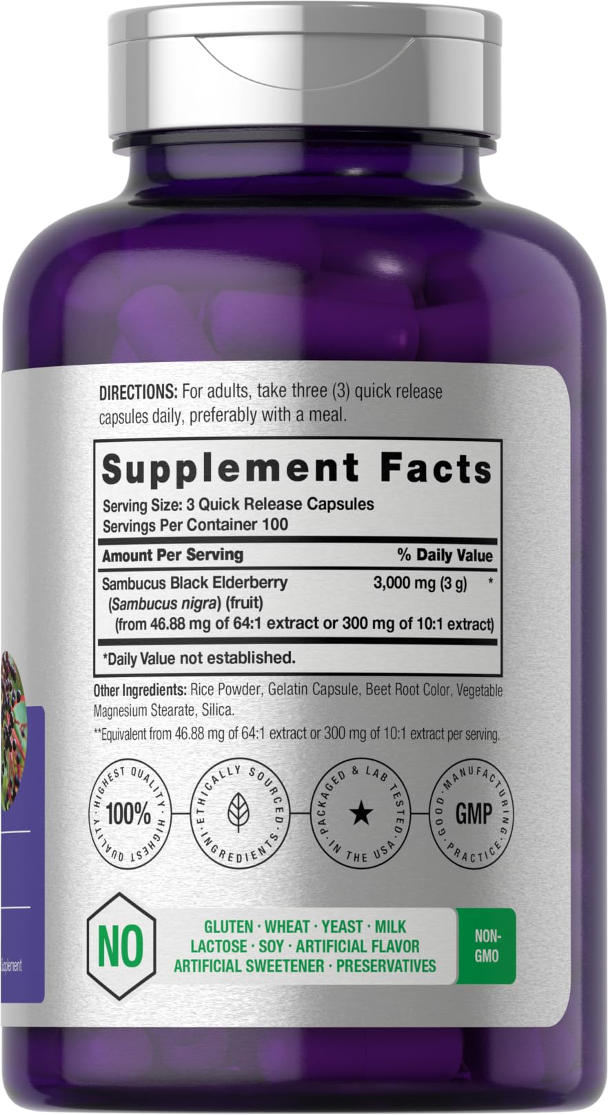 Horbäach Elderberry Extract Capsules 1000mg side view