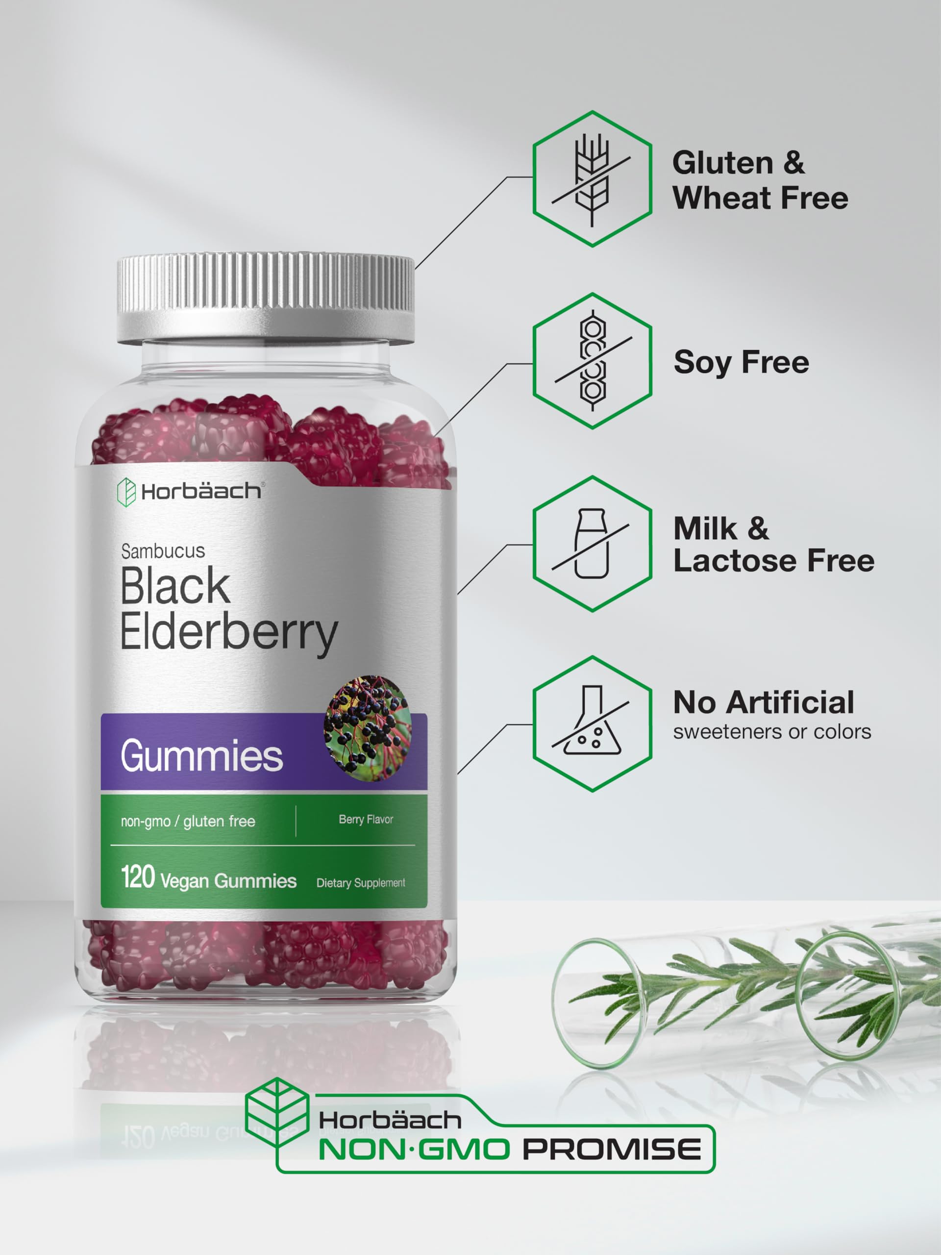 Horbäach Elderberry Gummies 440g close-up of gummies