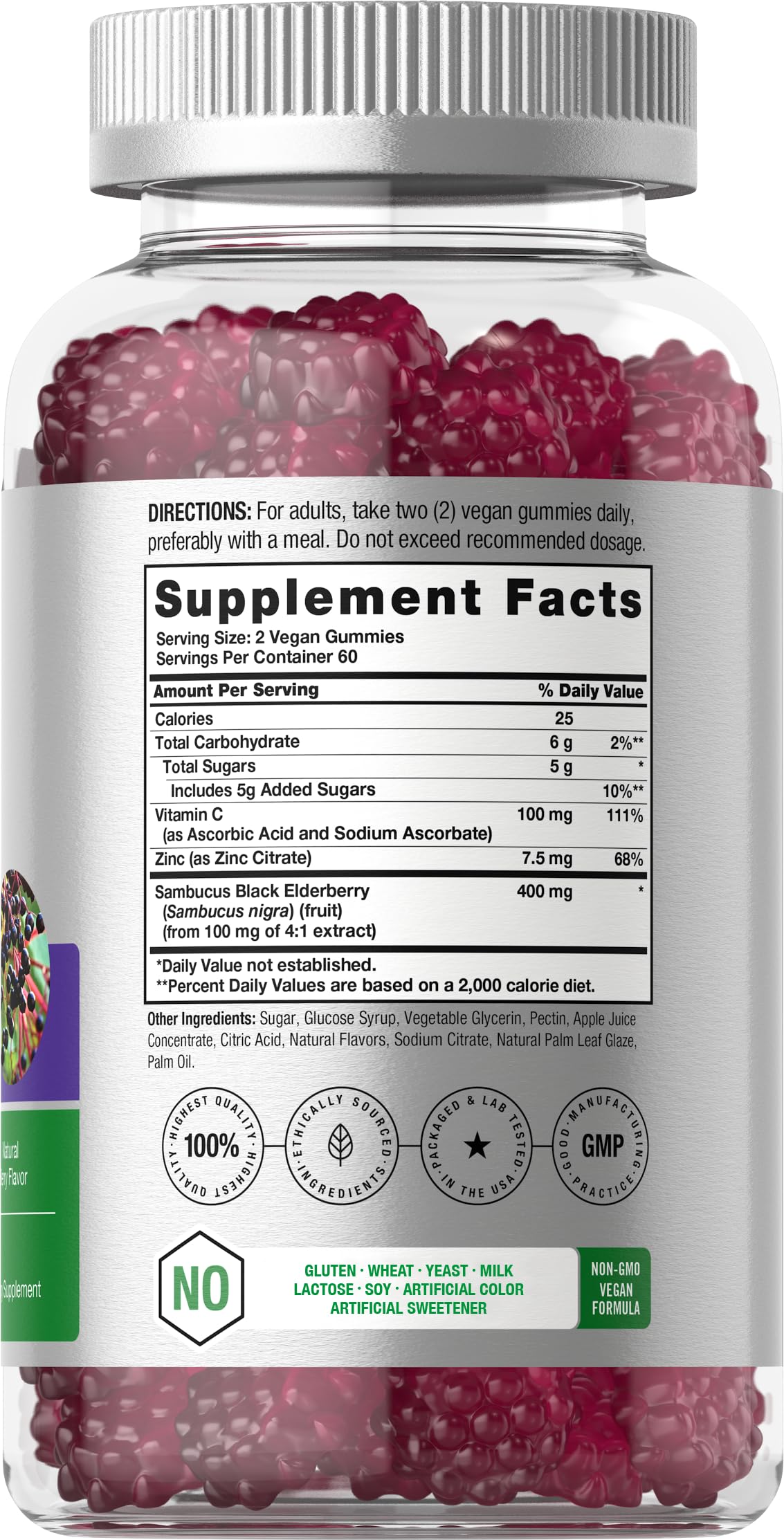 Horbäach Elderberry Gummies 440g side view showing packaging