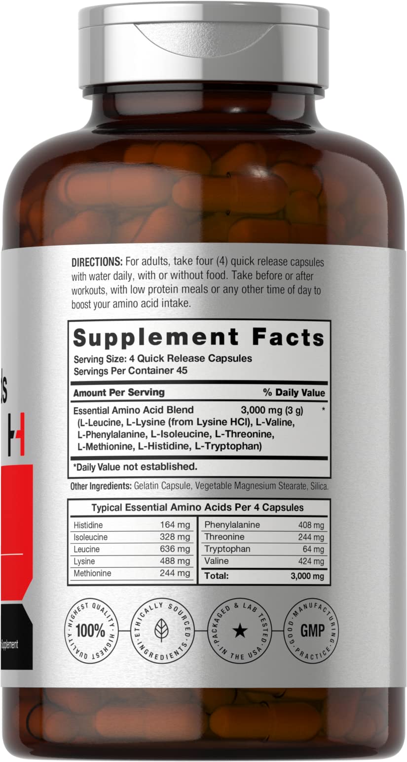Horbäach Essential Amino Acids 3000mg capsule bottle side view