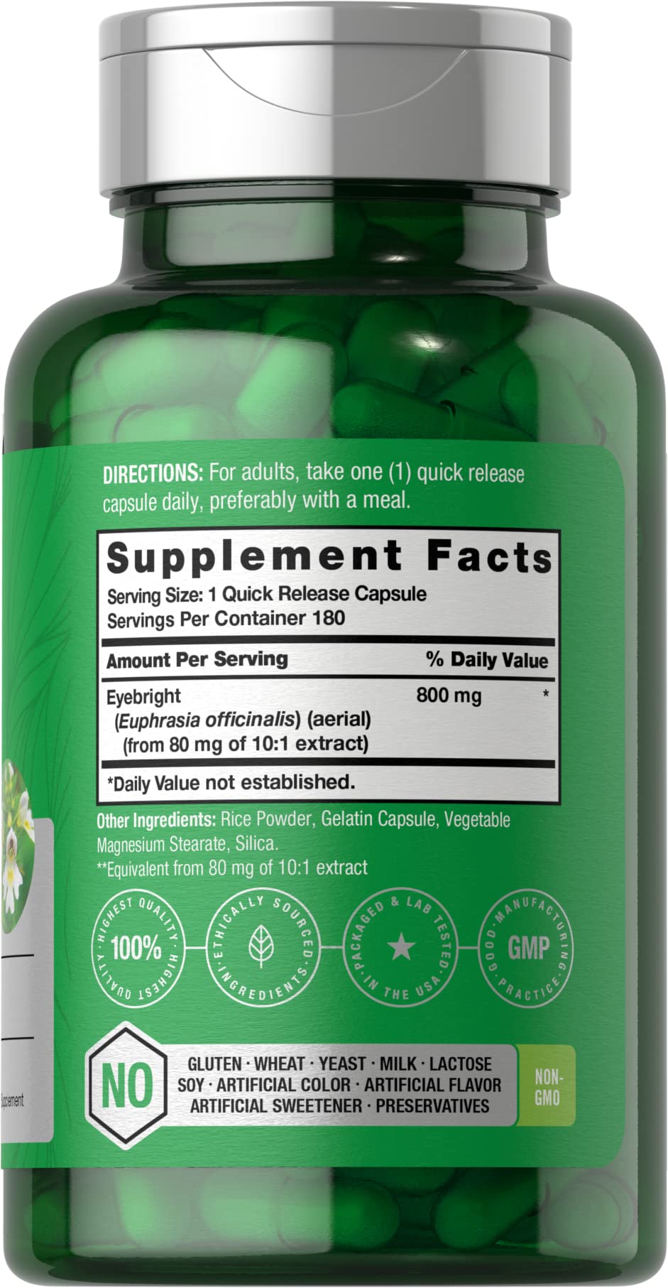 Horbäach Eyebright Capsules back view with ingredient list