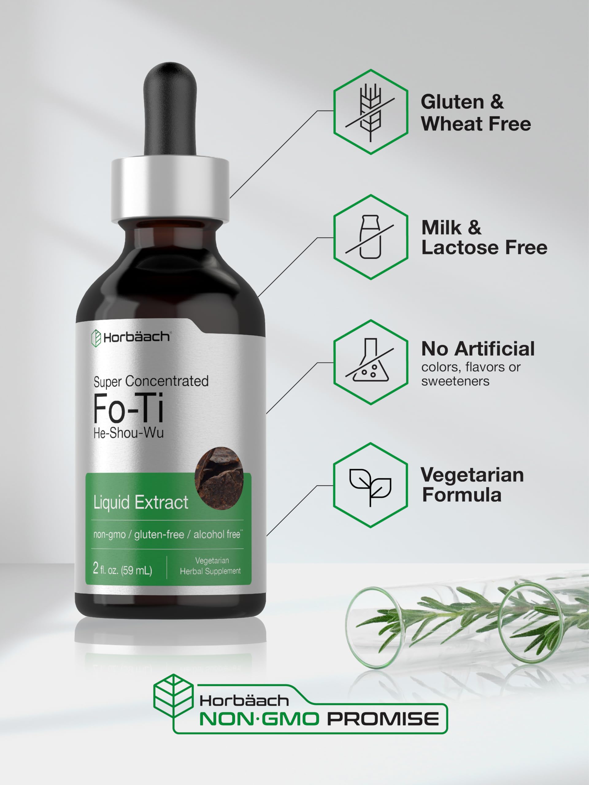 Horbäach Fo-Ti Root Liquid Extract 129g on a wooden table