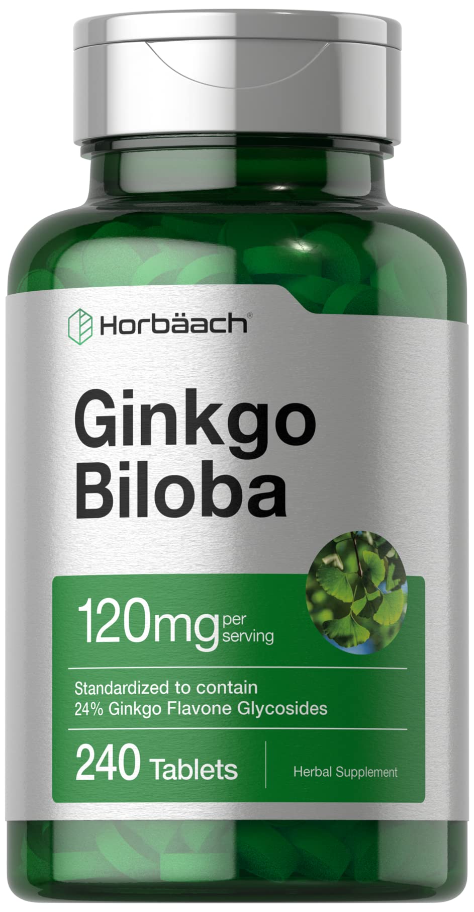 Horbäach Ginkgo Biloba 120mg Vegetarian Tablets front view
