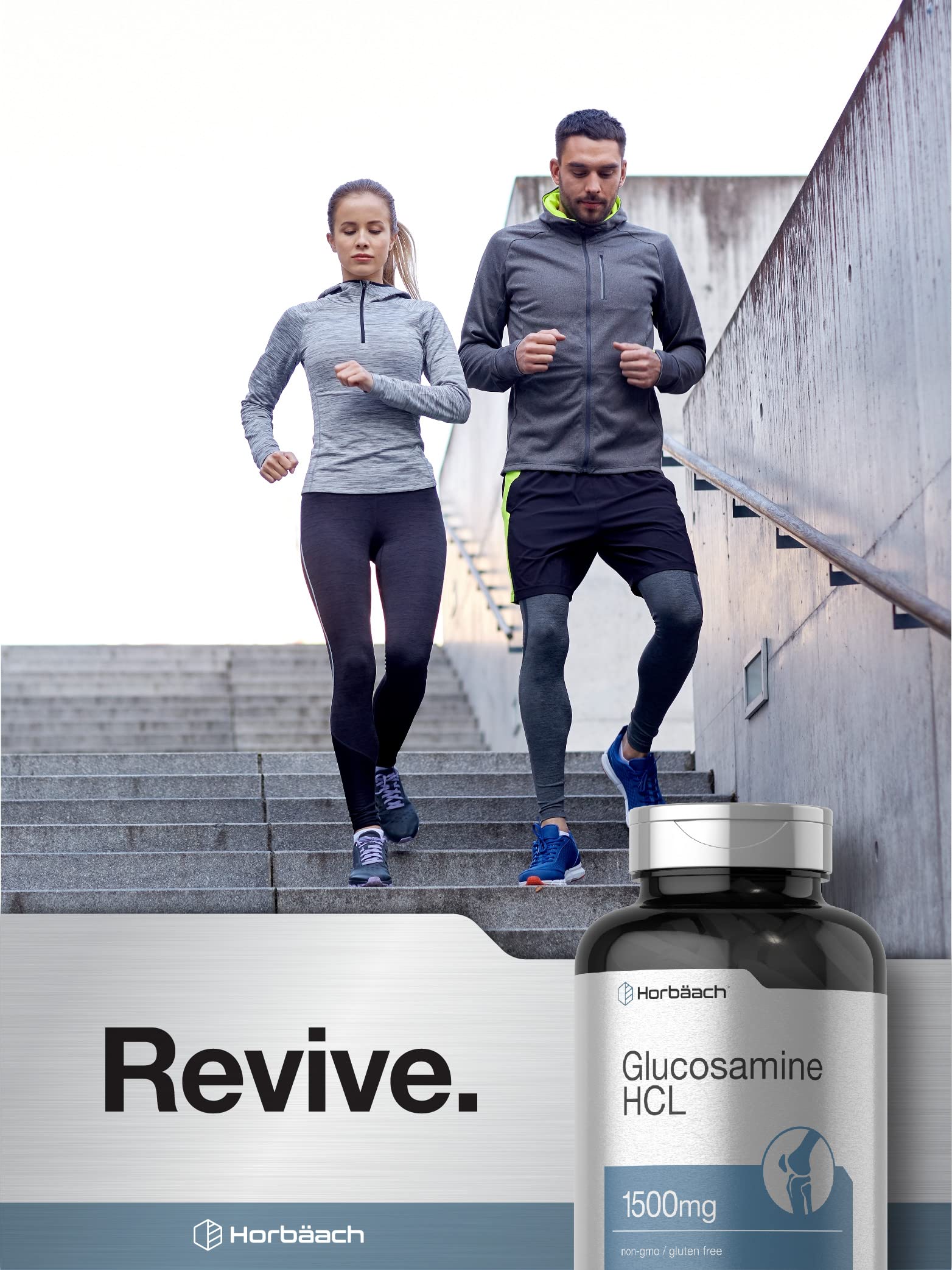 Horbäach Glucosamine HCL 1500mg packaging on table