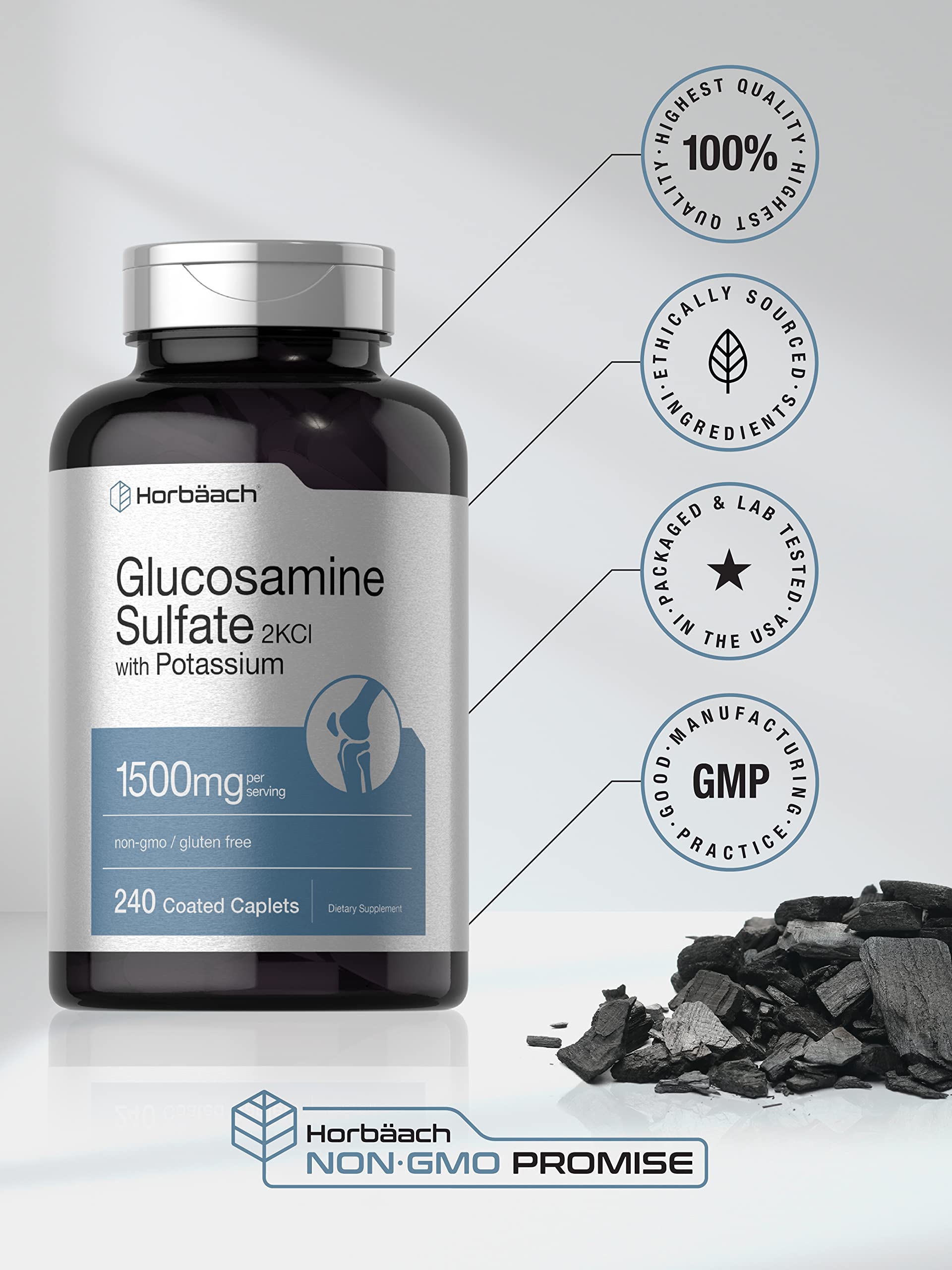 Horbäach Glucosamine Sulfate 2KCI 1500mg supplement capsule close-up