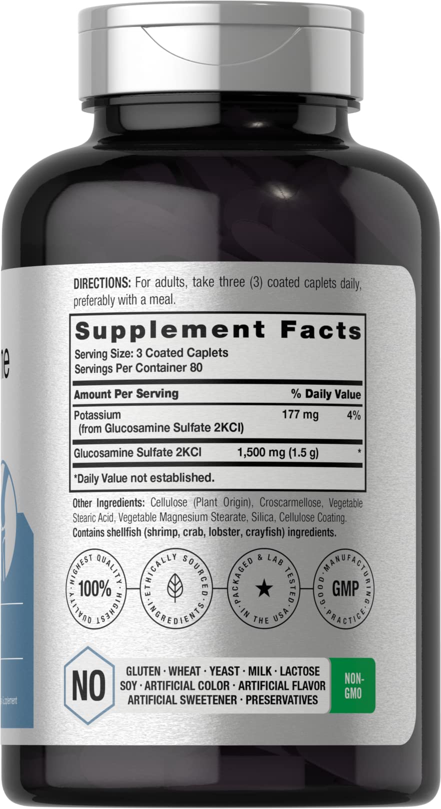 Horbäach Glucosamine Sulfate 2KCI 1500mg supplement side view
