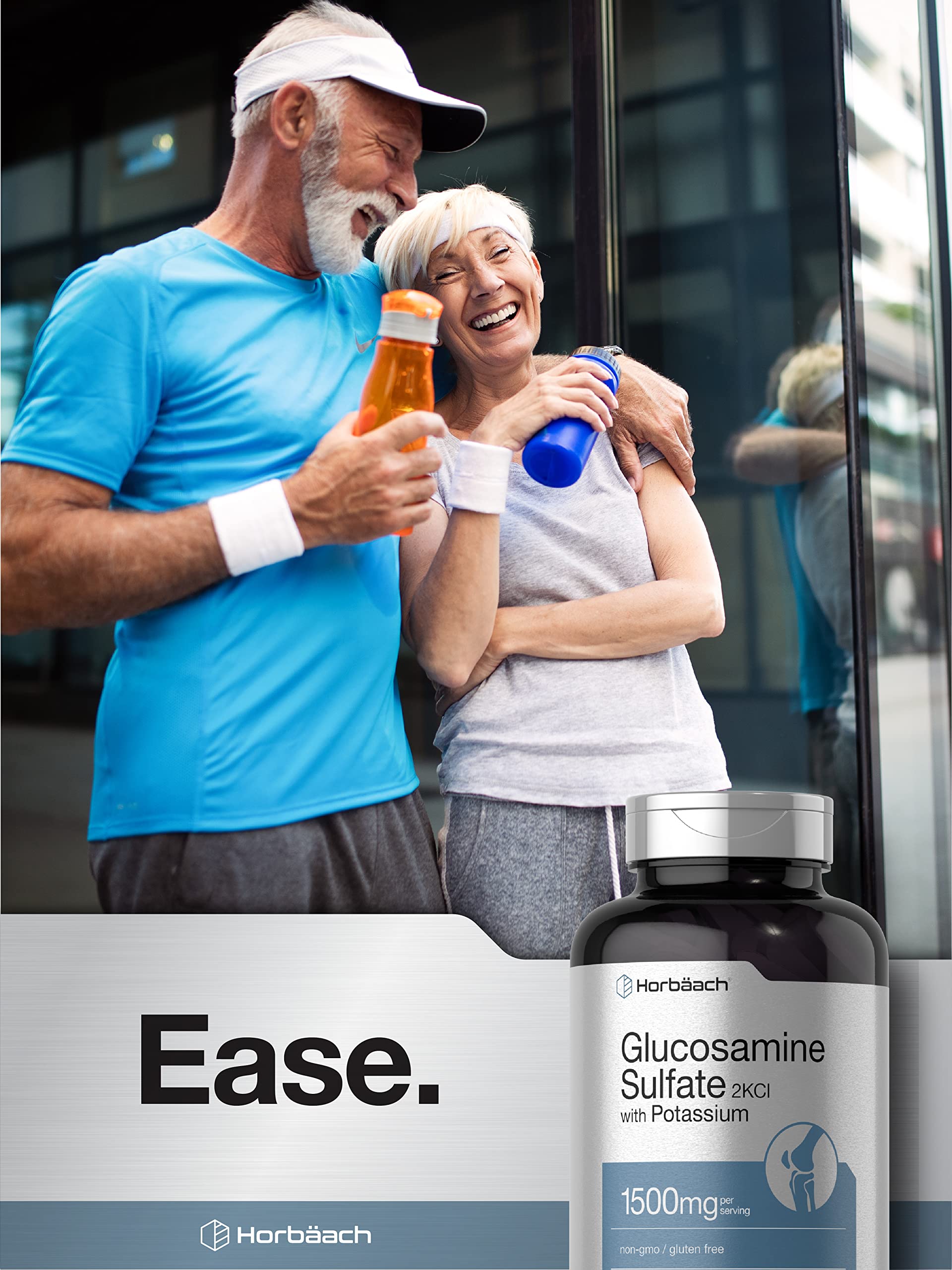 Horbäach Glucosamine Sulfate 2KCI 1500mg supplement with measuring spoon