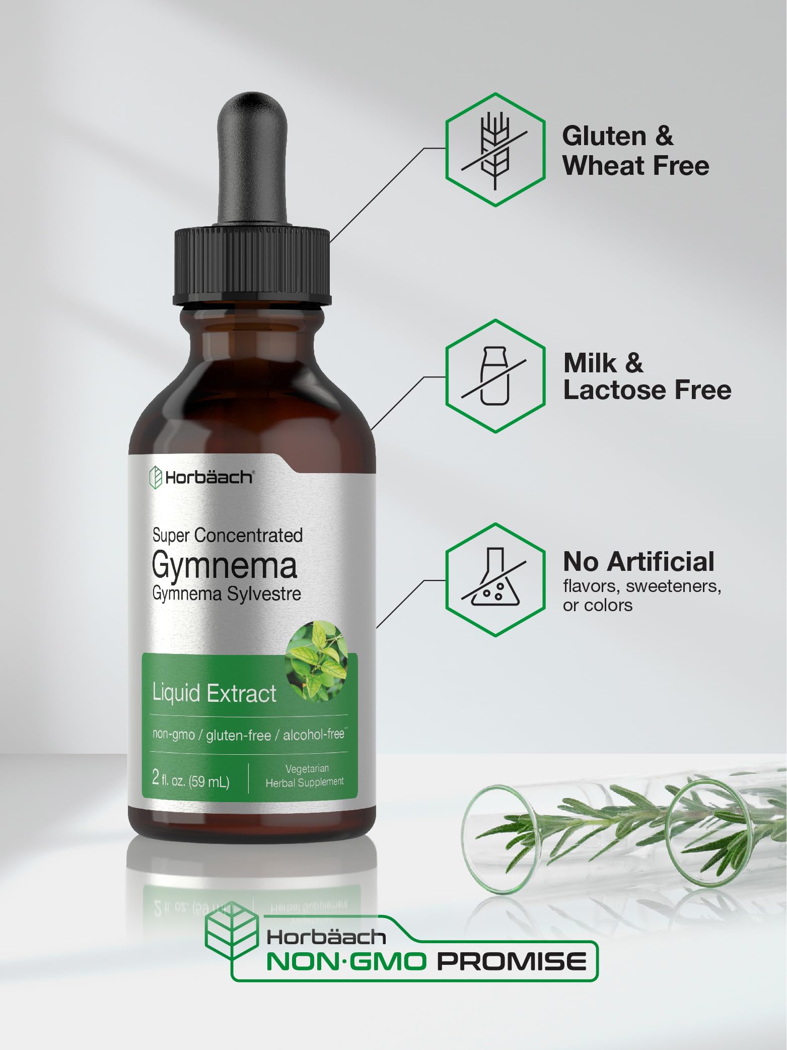Horbäach Gymnema Sylvestre Alcohol-Free Liquid Extract with measuring dropper
