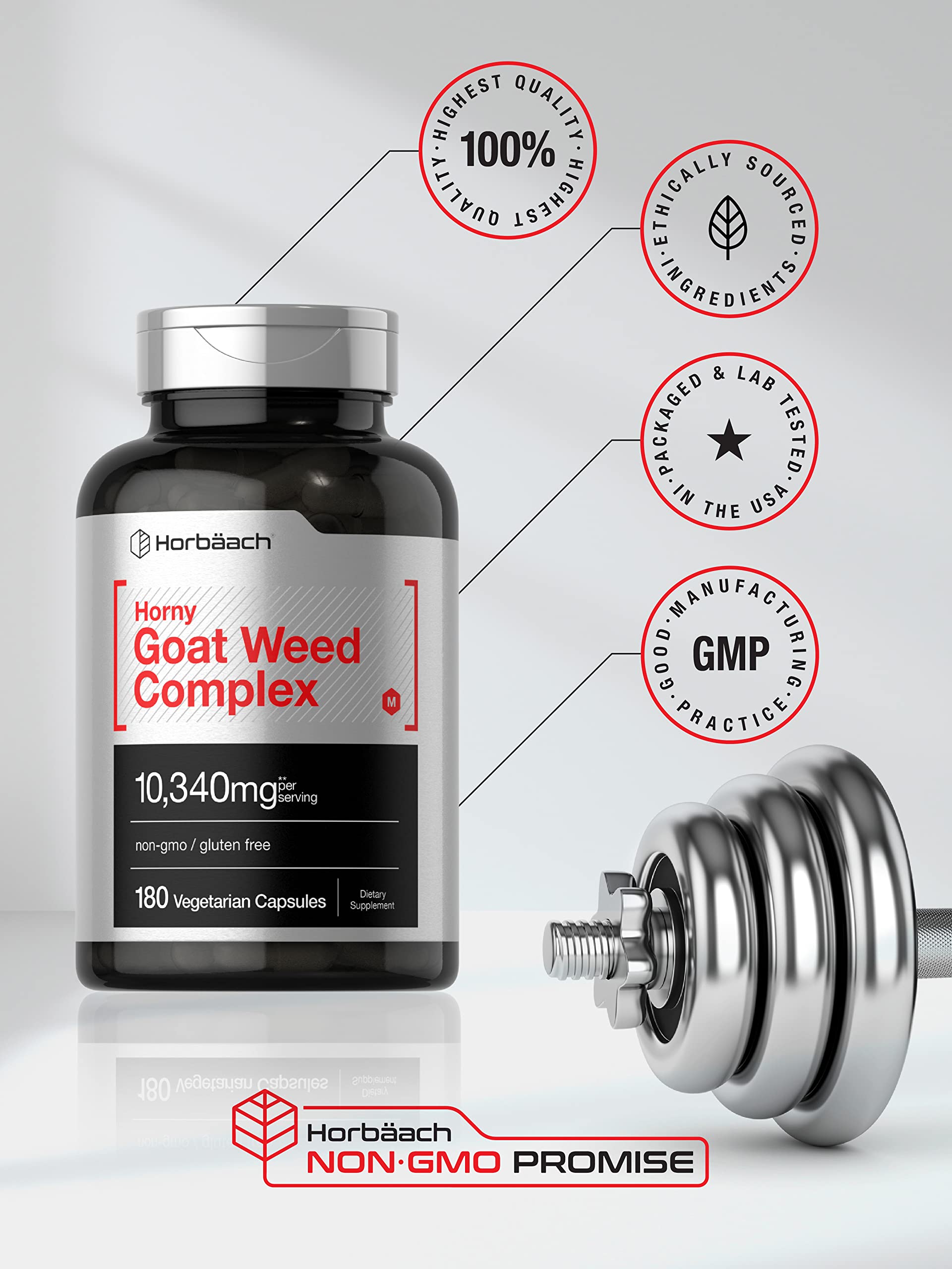 Horbäach Horny Goat Weed Complex capsules with a measuring spoon