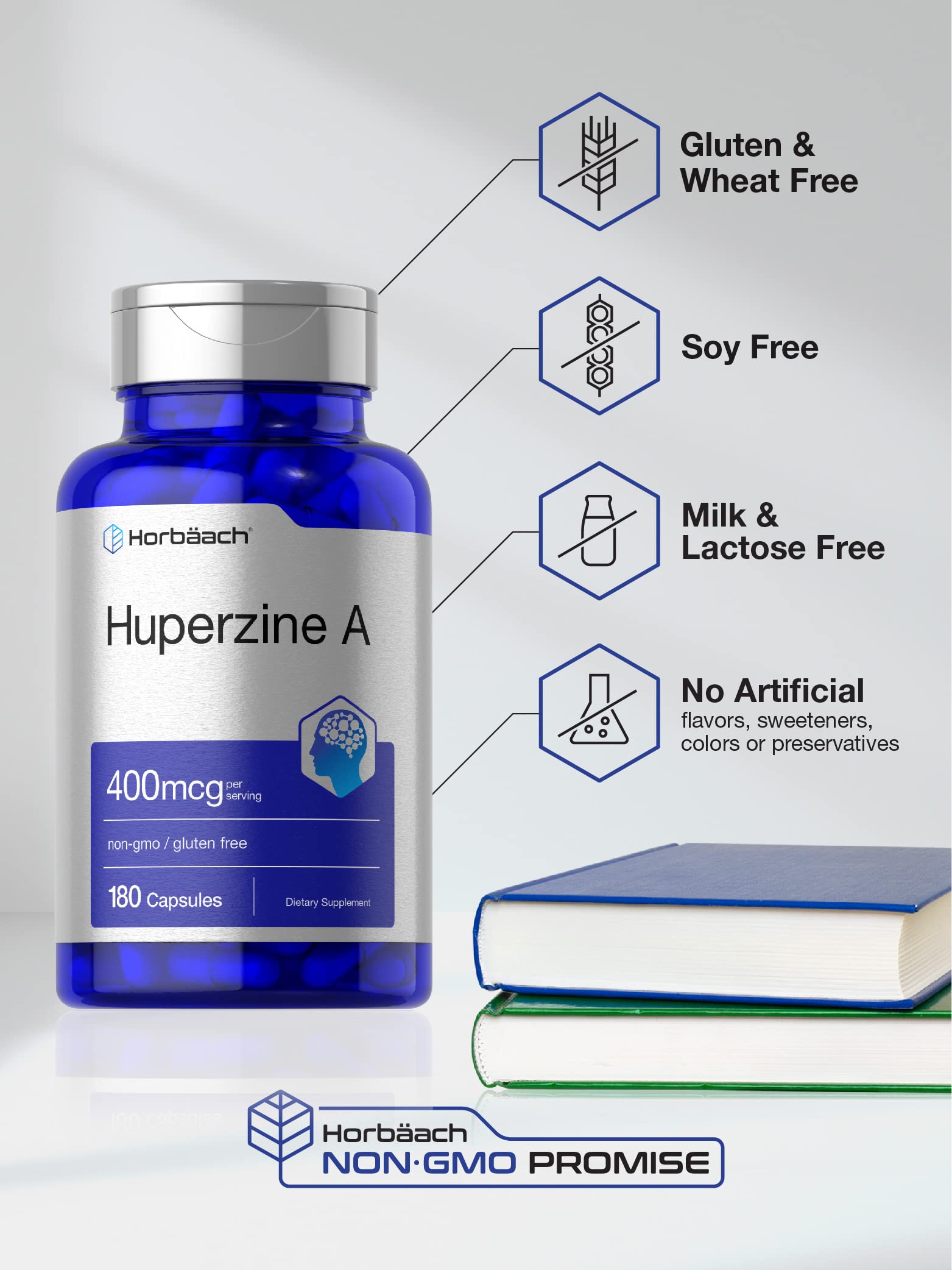 Horbäach Huperzine A capsules on a wooden surface