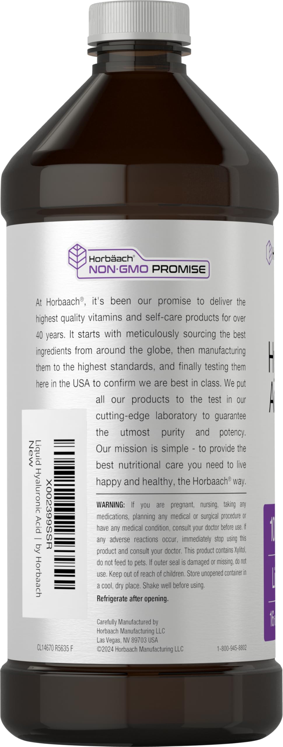 Horbäach Hyaluronic Acid Liquid Supplement pouring into a tablespoon