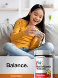 Horbäach Kids Multivitamin tablets with fruits background