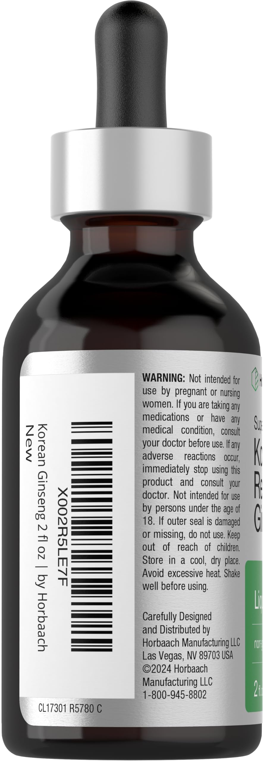 Horbäach Korean Ginseng Liquid Extract 141g back view showing ingredients