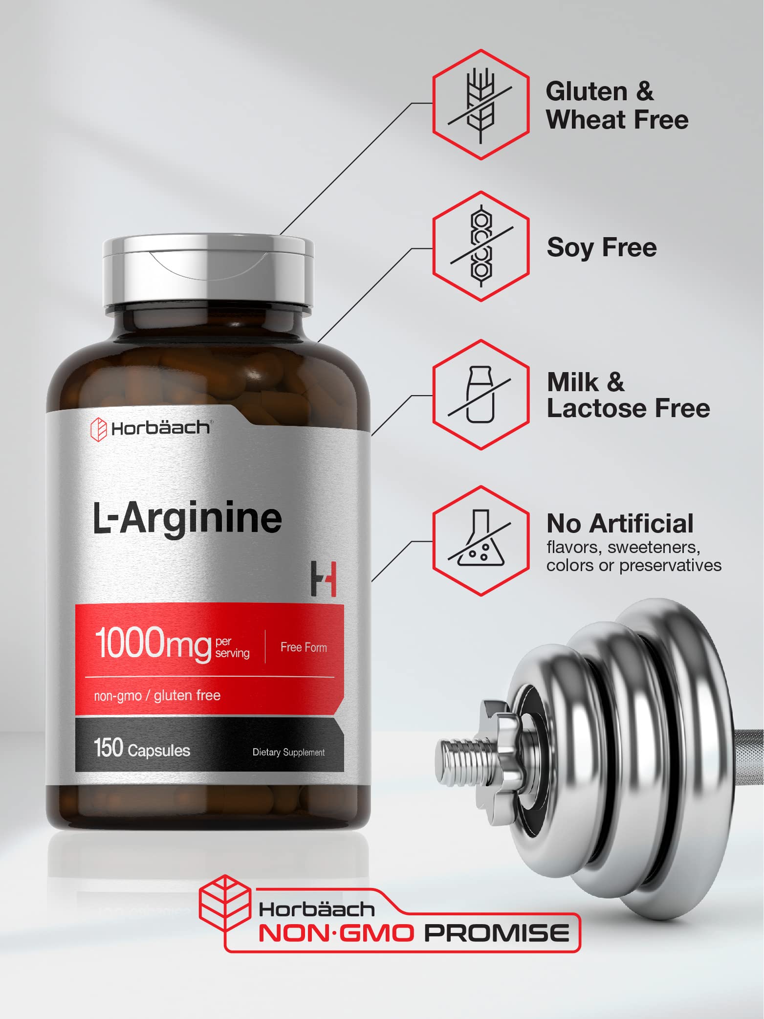 Horbäach L-Arginine 1000mg supplement capsule close-up