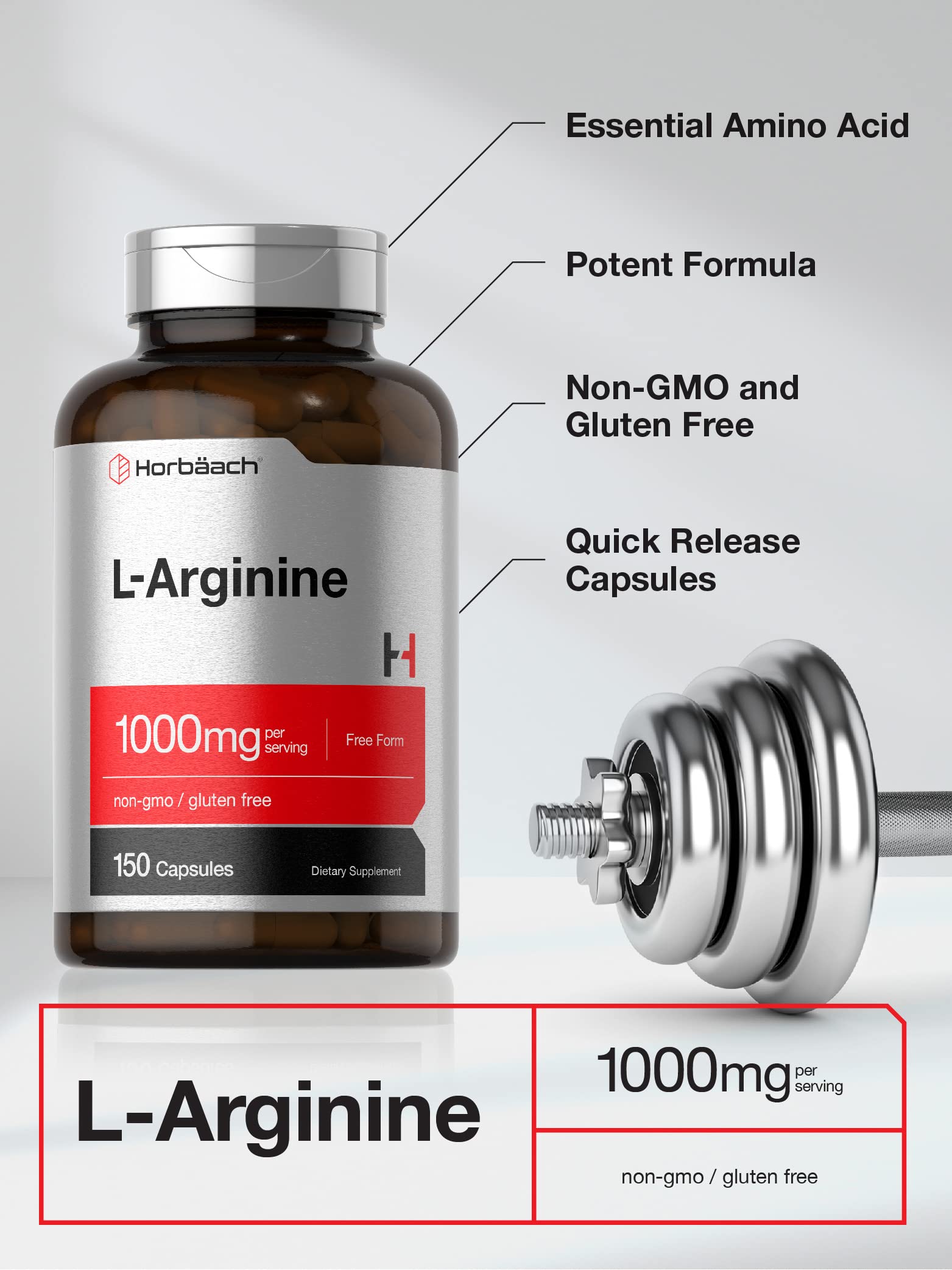 Horbäach L-Arginine 1000mg supplement ingredients list