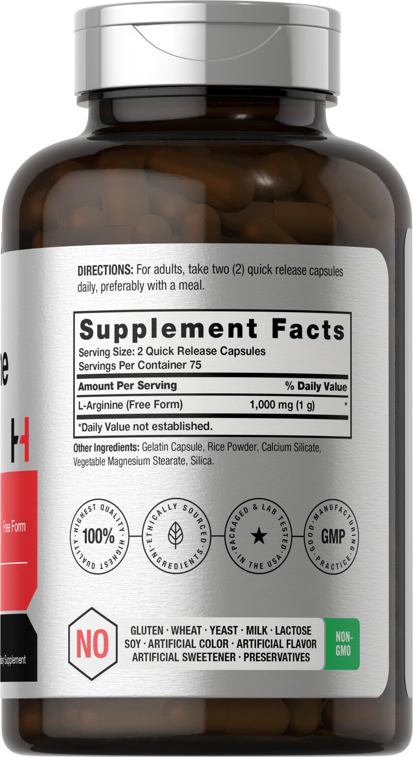 Horbäach L-Arginine 1000mg supplement side view