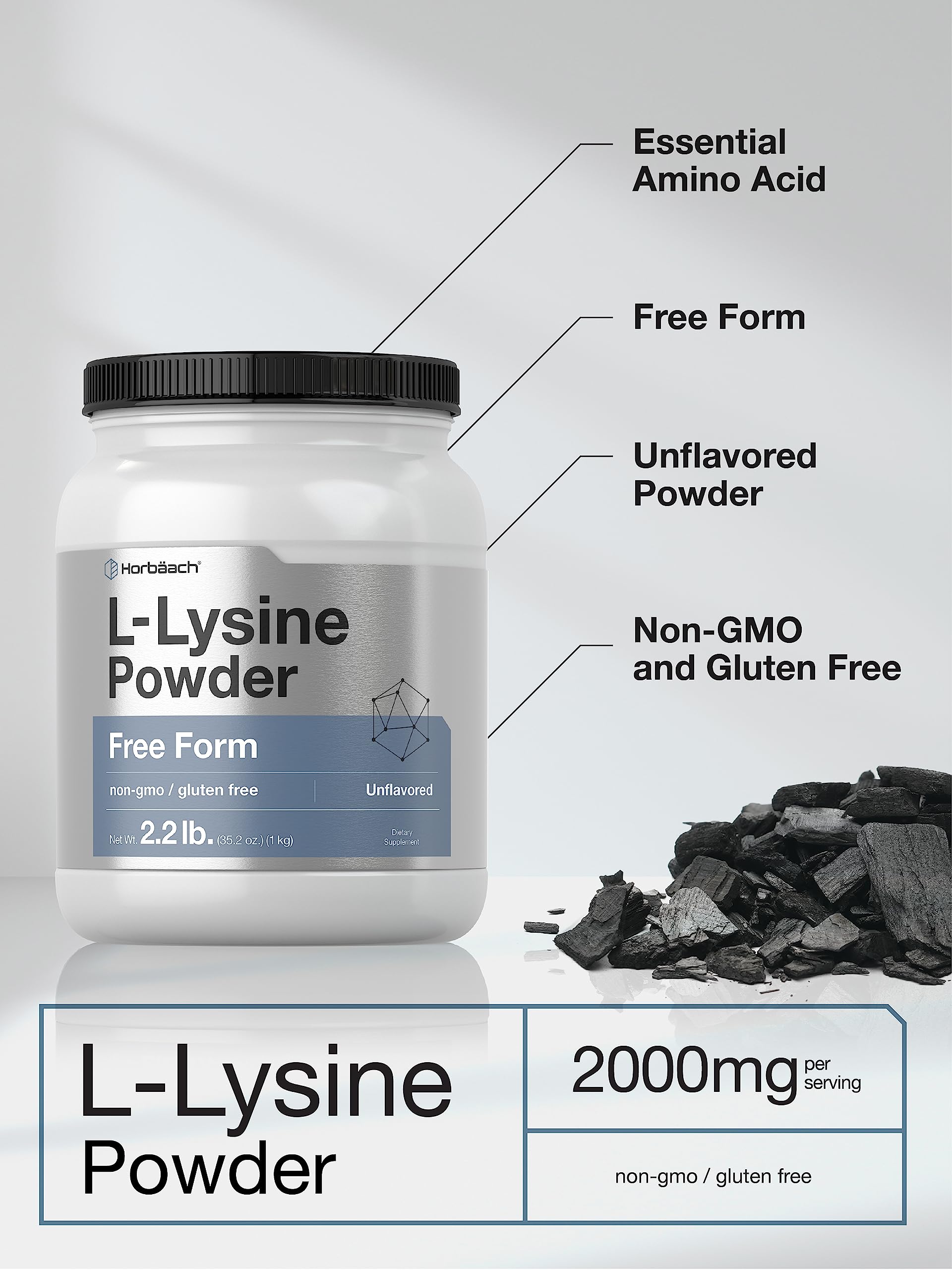 Horbäach L-Lysine 2000mg supplement back view