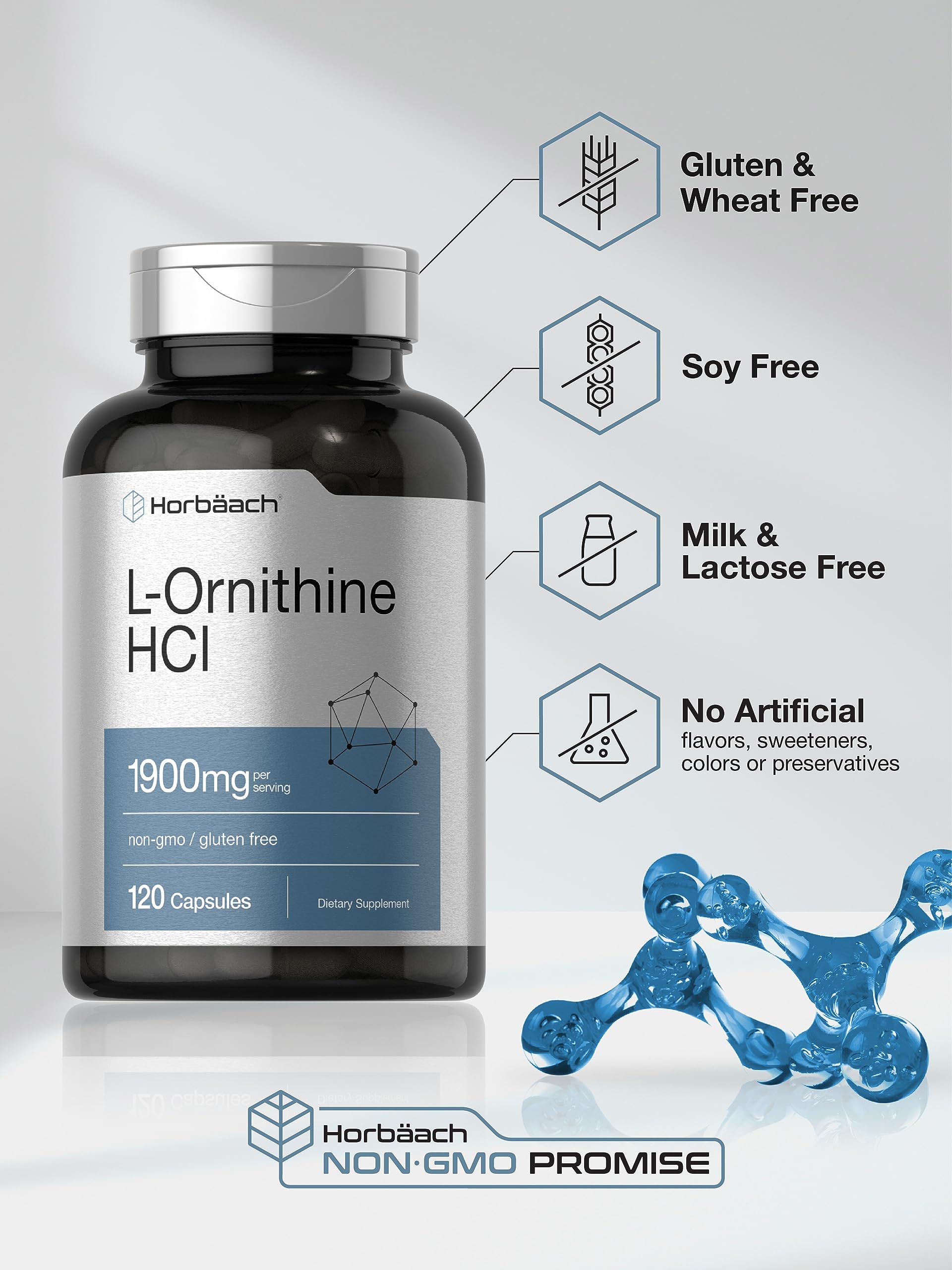 Horbäach L-Ornithine HCl capsules with measuring spoon