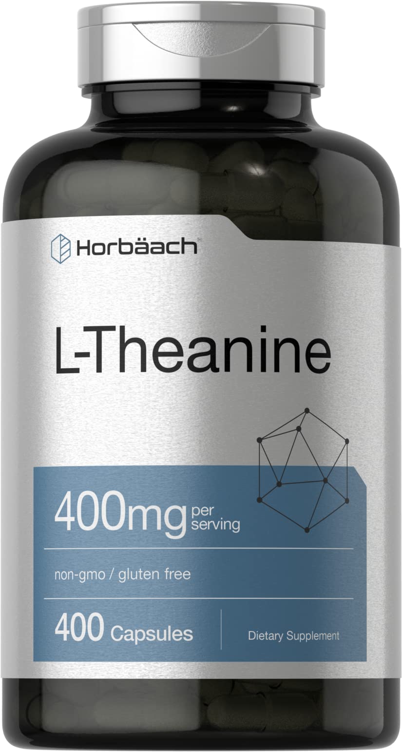 Horbäach L-Theanine 400mg capsule bottle front view