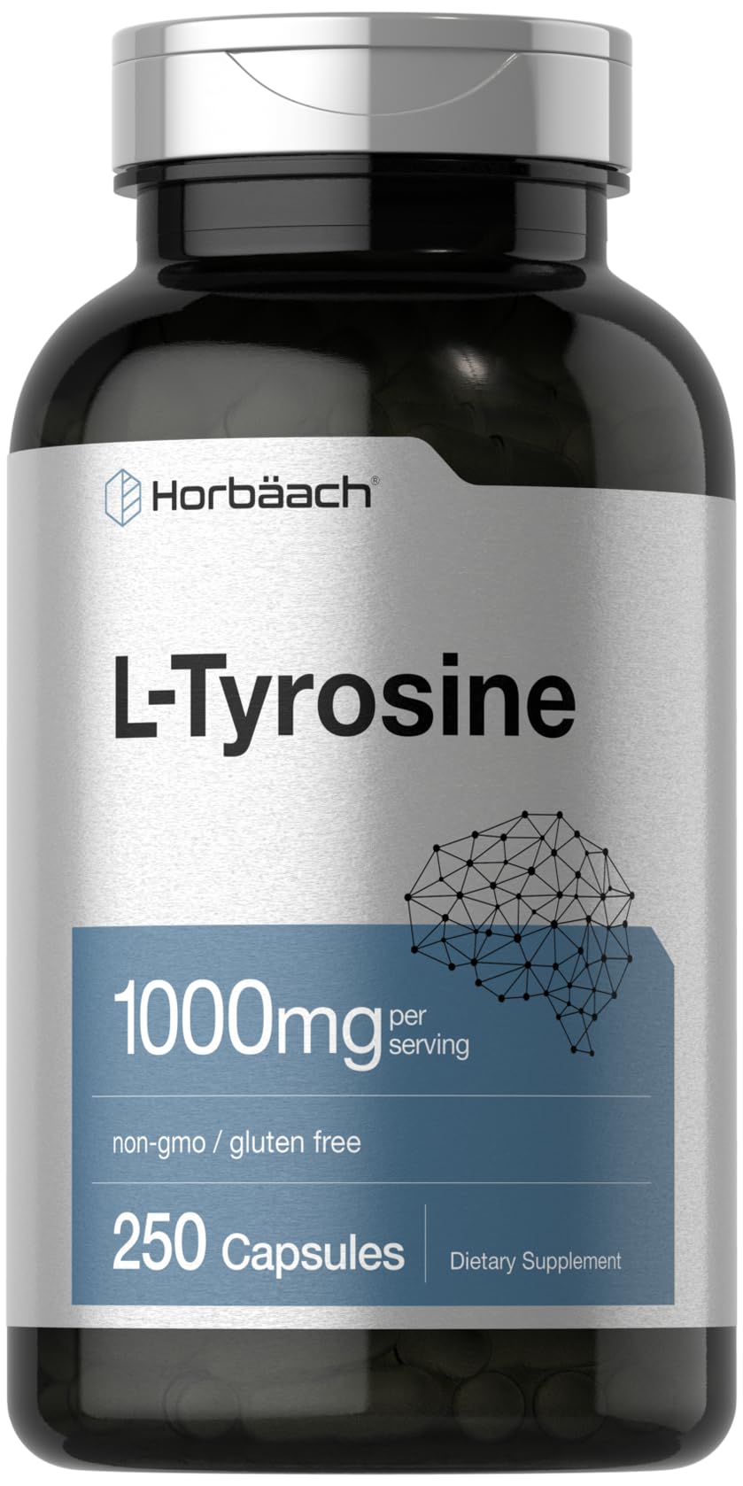 Horbäach L-Tyrosine 1000mg capsule bottle front view