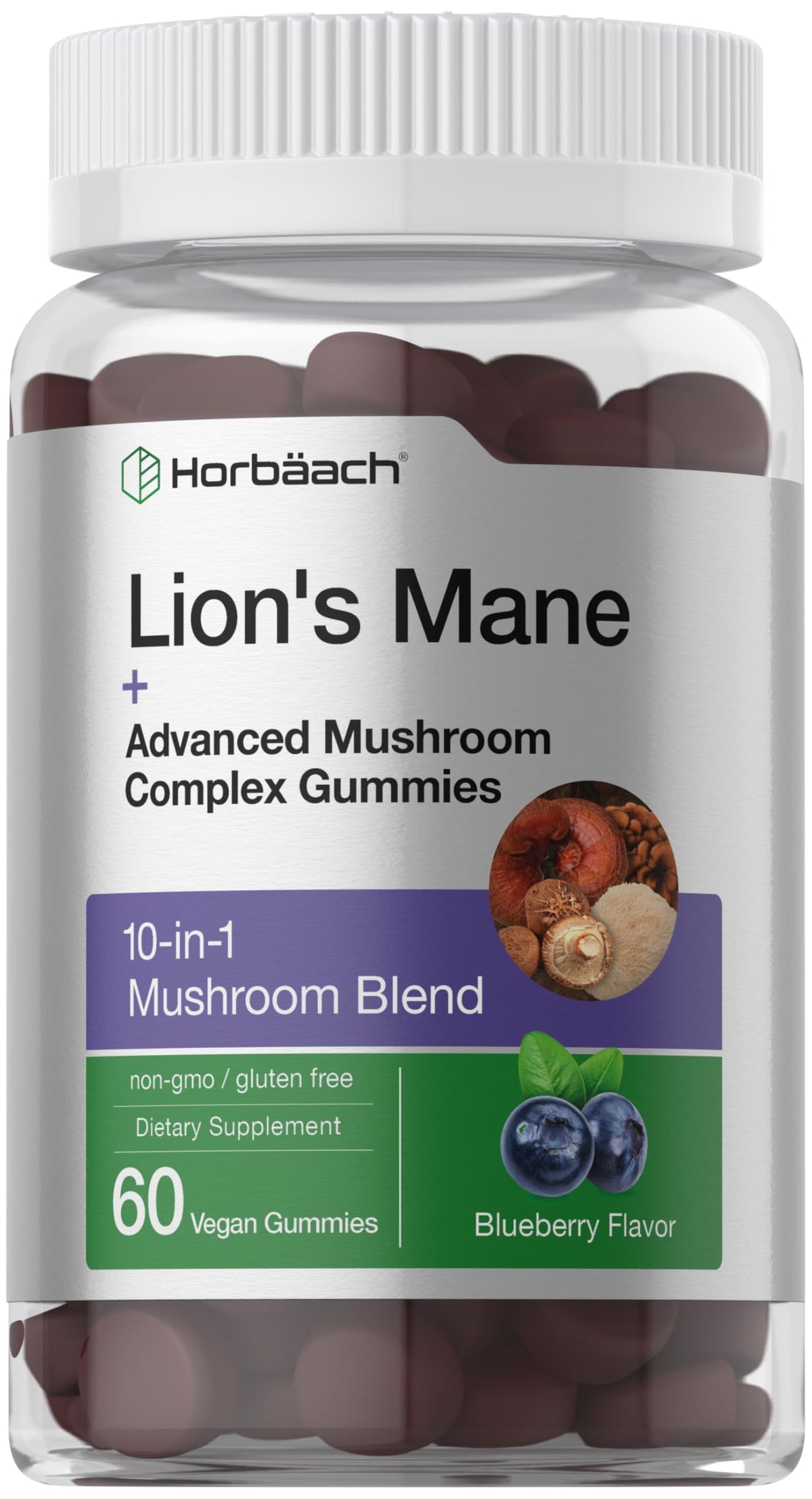 Horbäach Lion's Mane Mushroom Complex 200g front view with blueberry flavour
