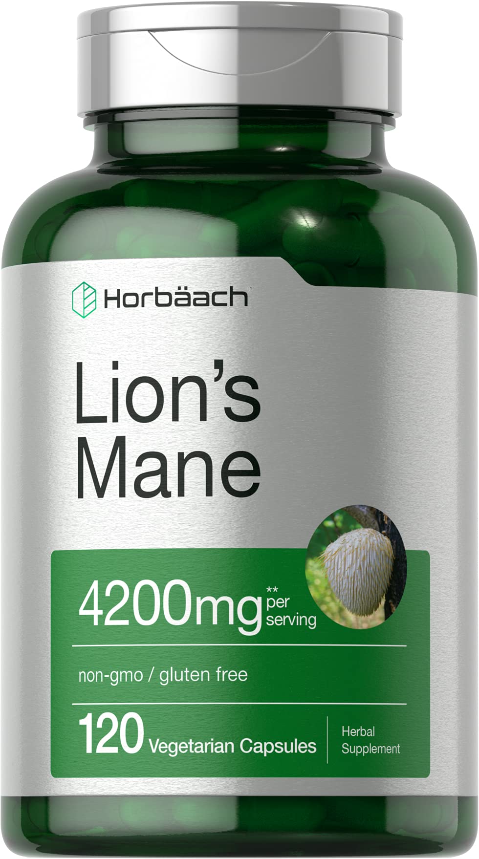 Horbäach Lion's Mane Mushroom Supplement 60 Capsules front view