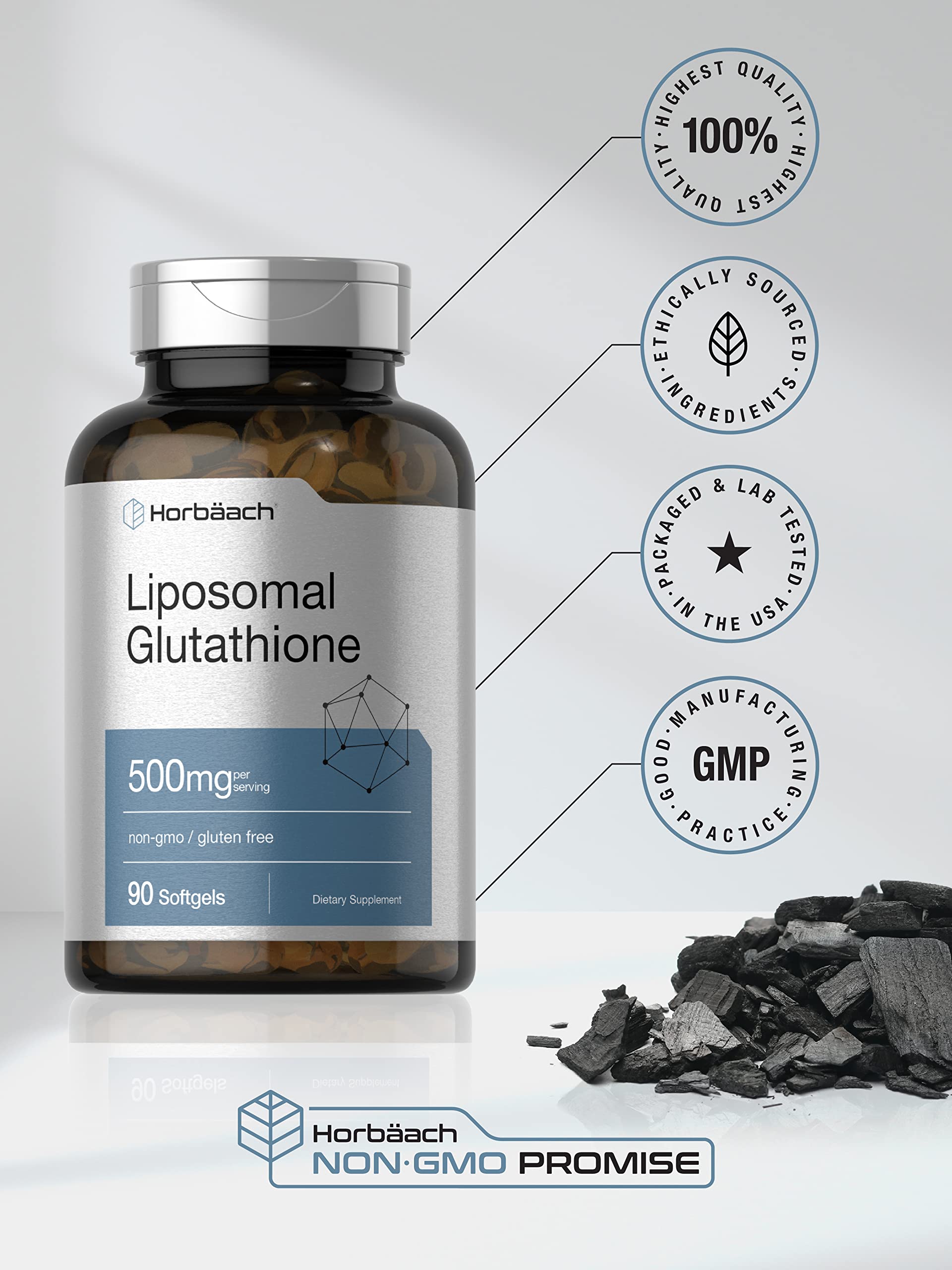 Horbäach Liposomal Glutathione 500mg capsules close-up of ingredients