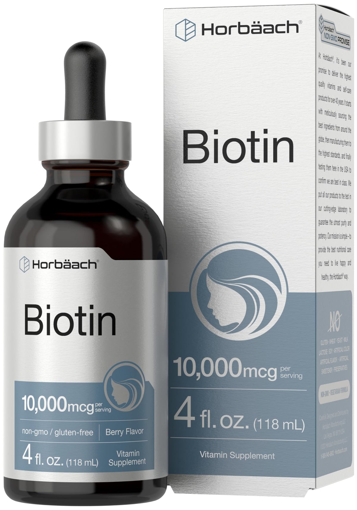 Horbäach Liquid Biotin 10,000 mcg drops front view