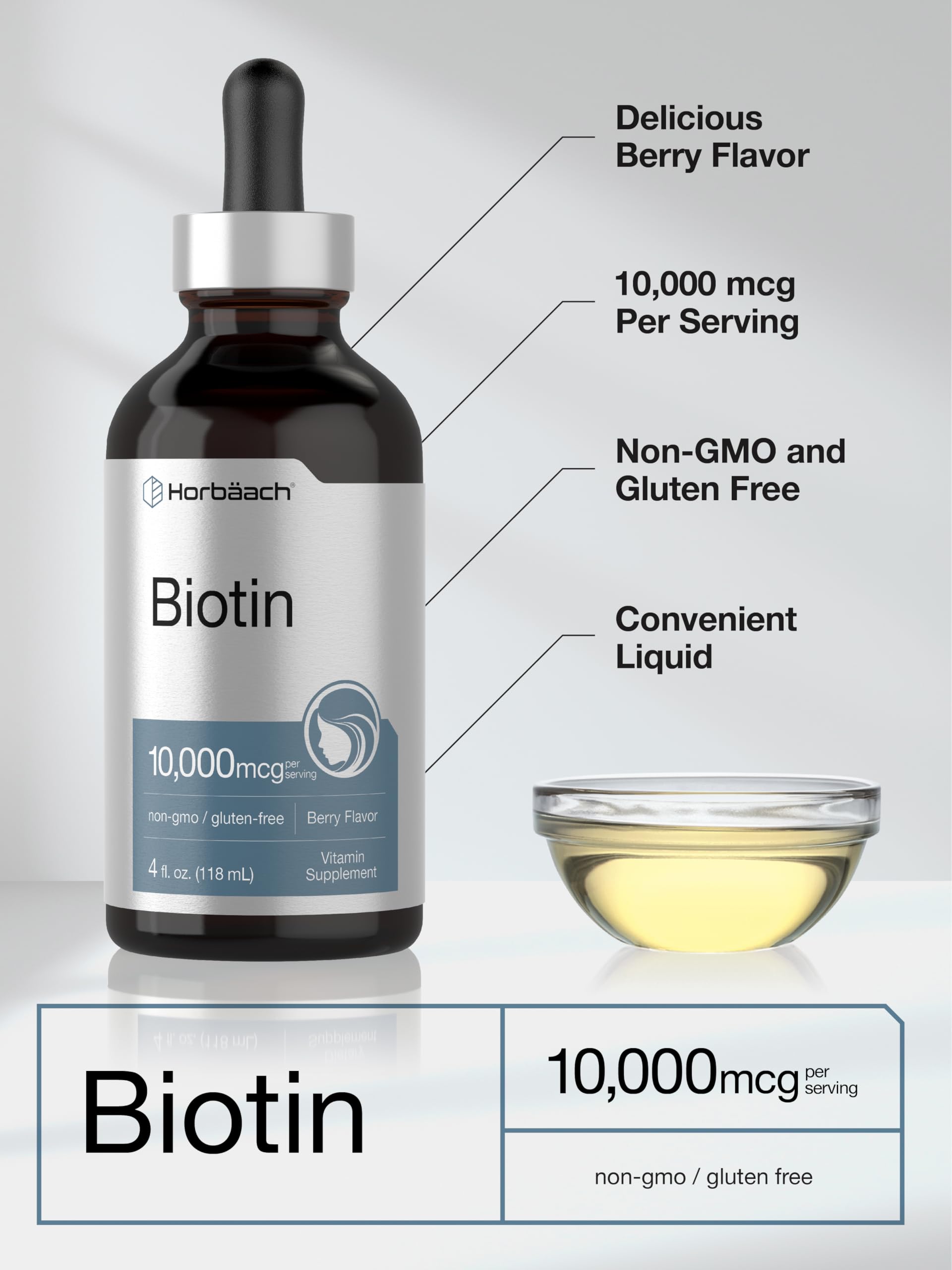 Horbäach Liquid Biotin drops in a spoon