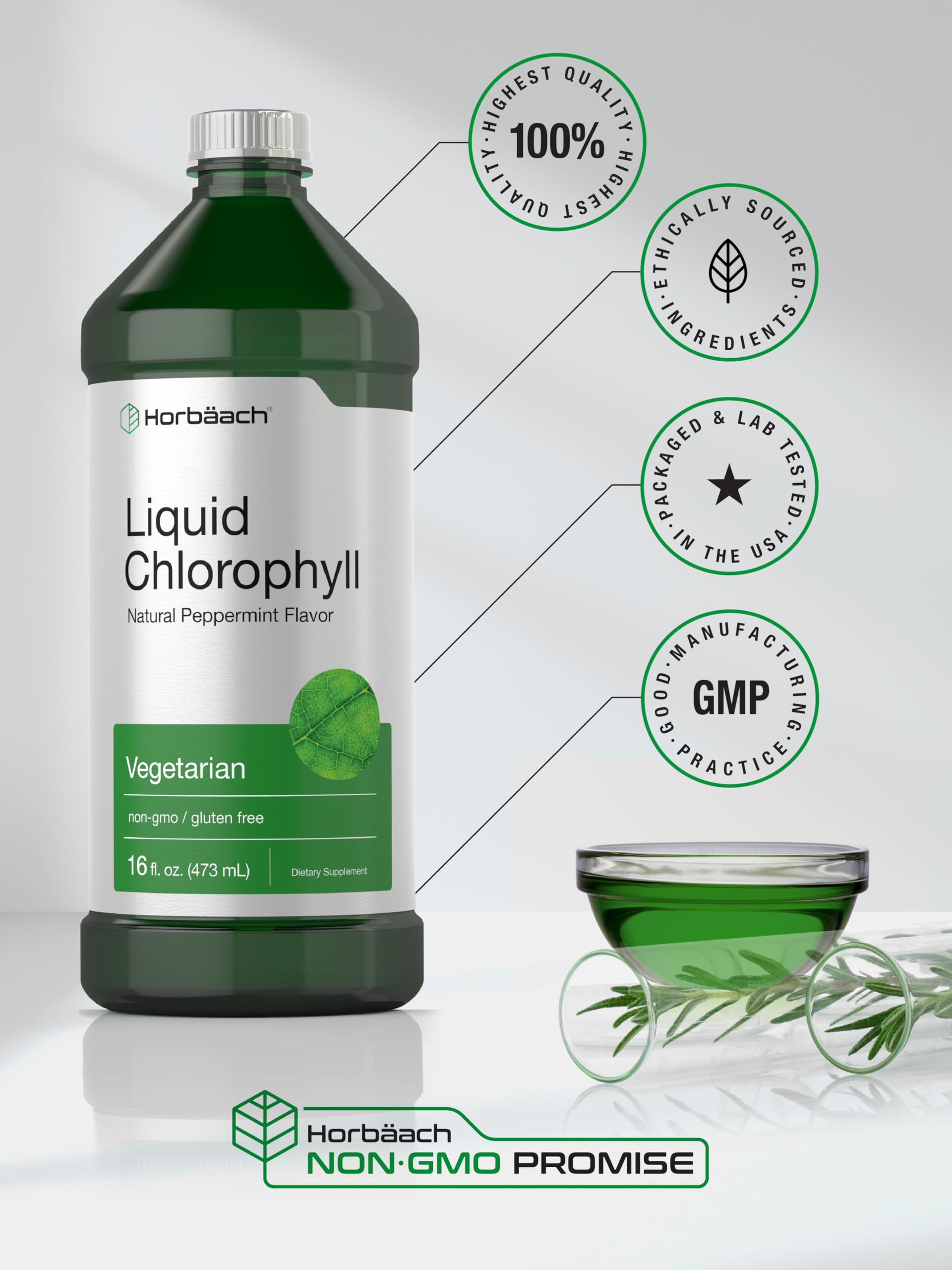 Horbäach Liquid Chlorophyll 100mg 907g packaging details