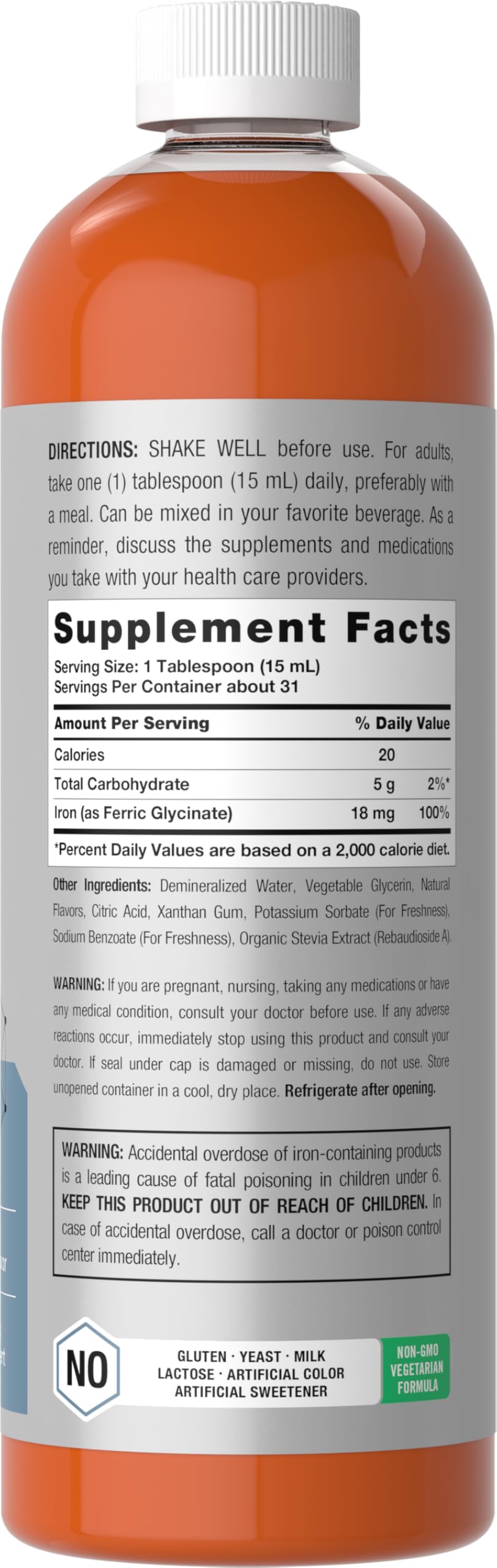 Horbäach Liquid Iron Supplement 531g bottle side view