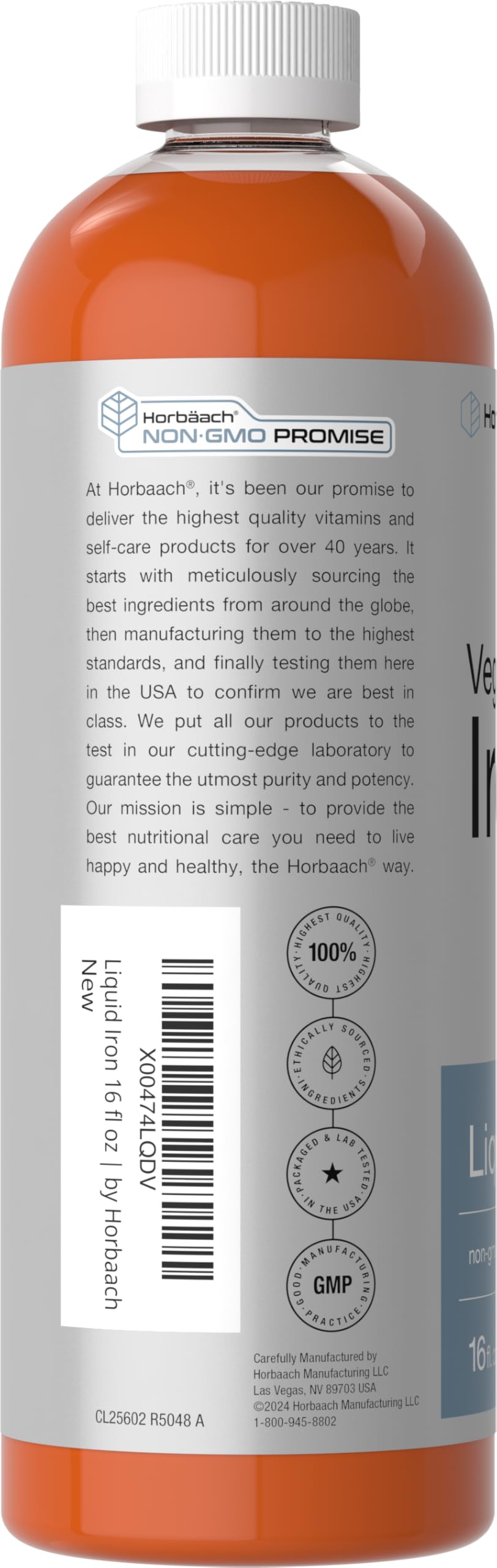 Horbäach Liquid Iron Supplement 531g label close-up