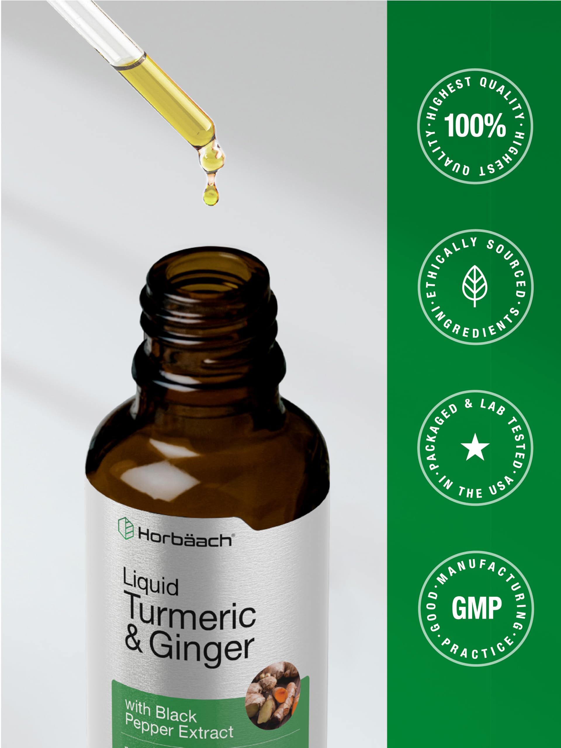 Horbäach Liquid Turmeric & Ginger Supplement 249g packaging details