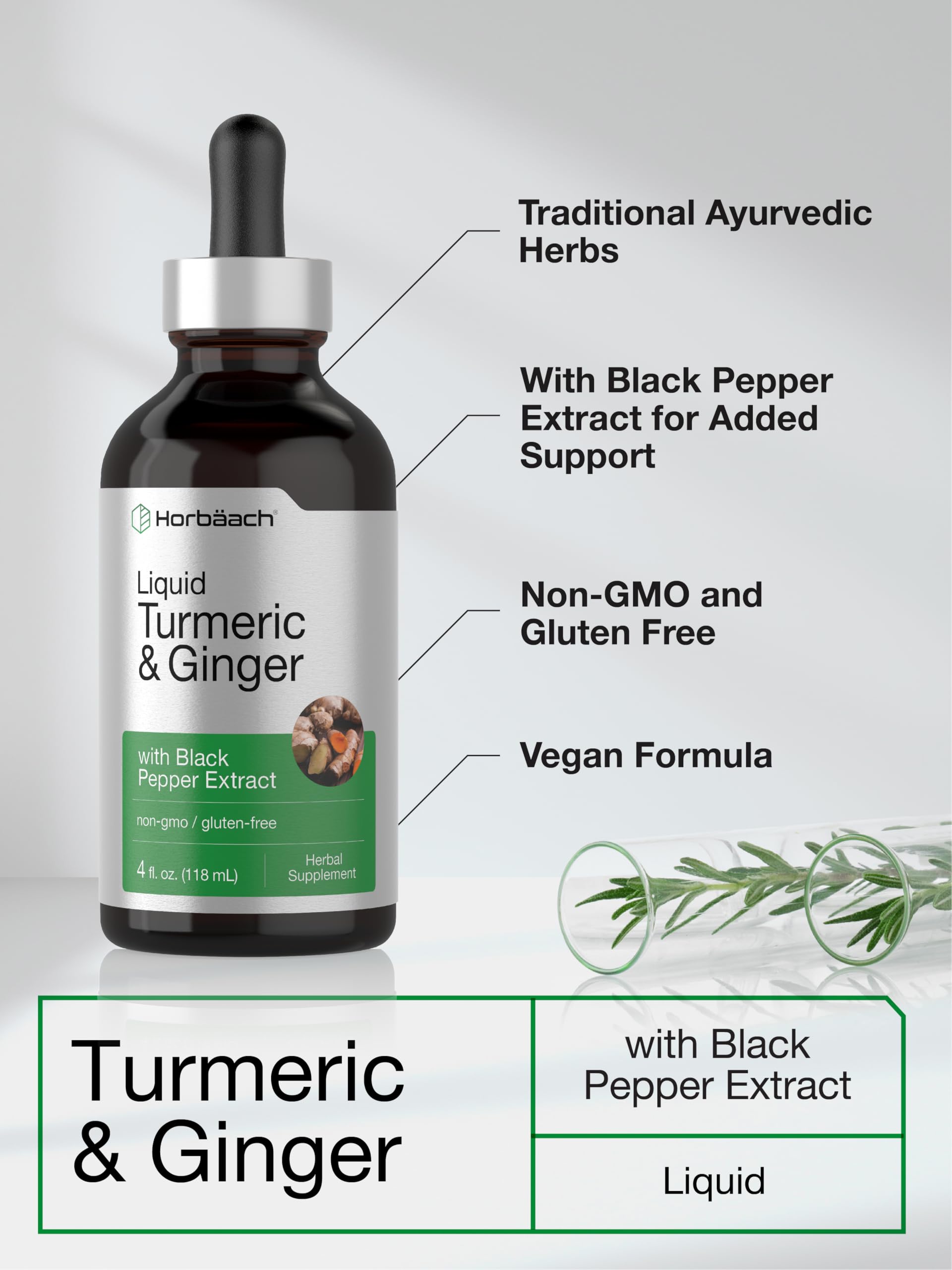 Horbäach Liquid Turmeric & Ginger Supplement 249g side view