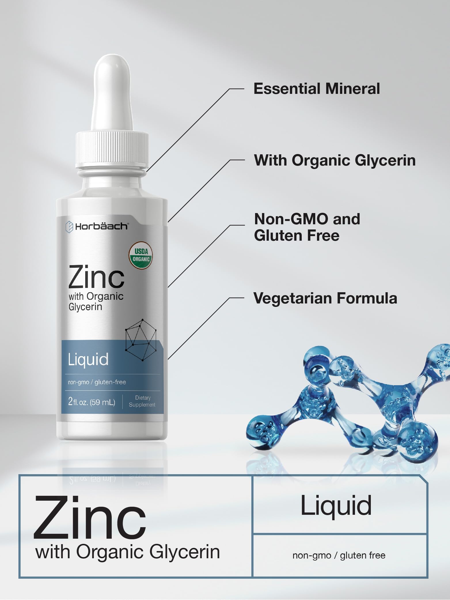Horbäach Liquid Zinc 8mg bottle with ingredients list