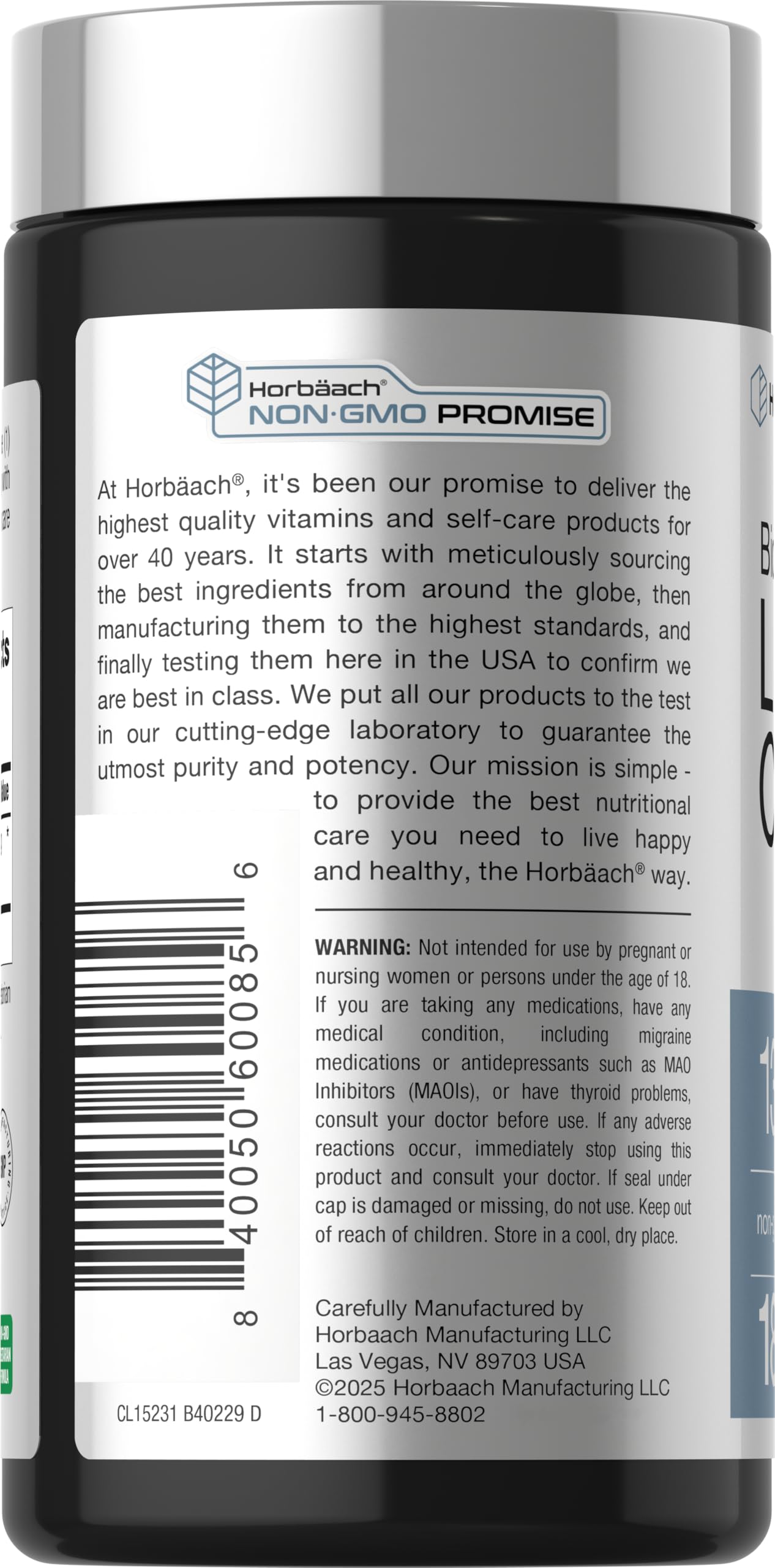 Horbäach Lithium Orotate Capsules 130mg bottle with label