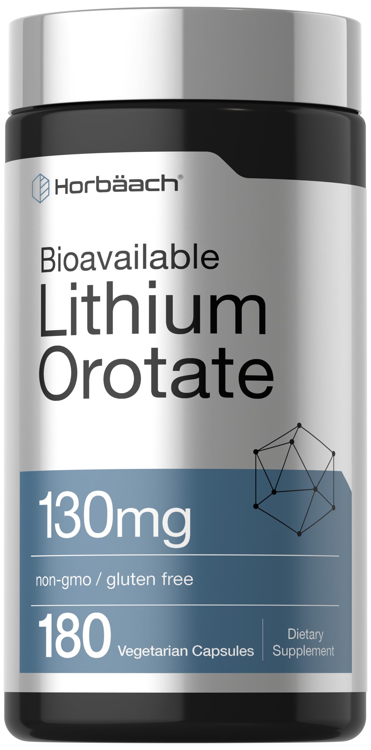Horbäach Lithium Orotate Capsules 130mg front view