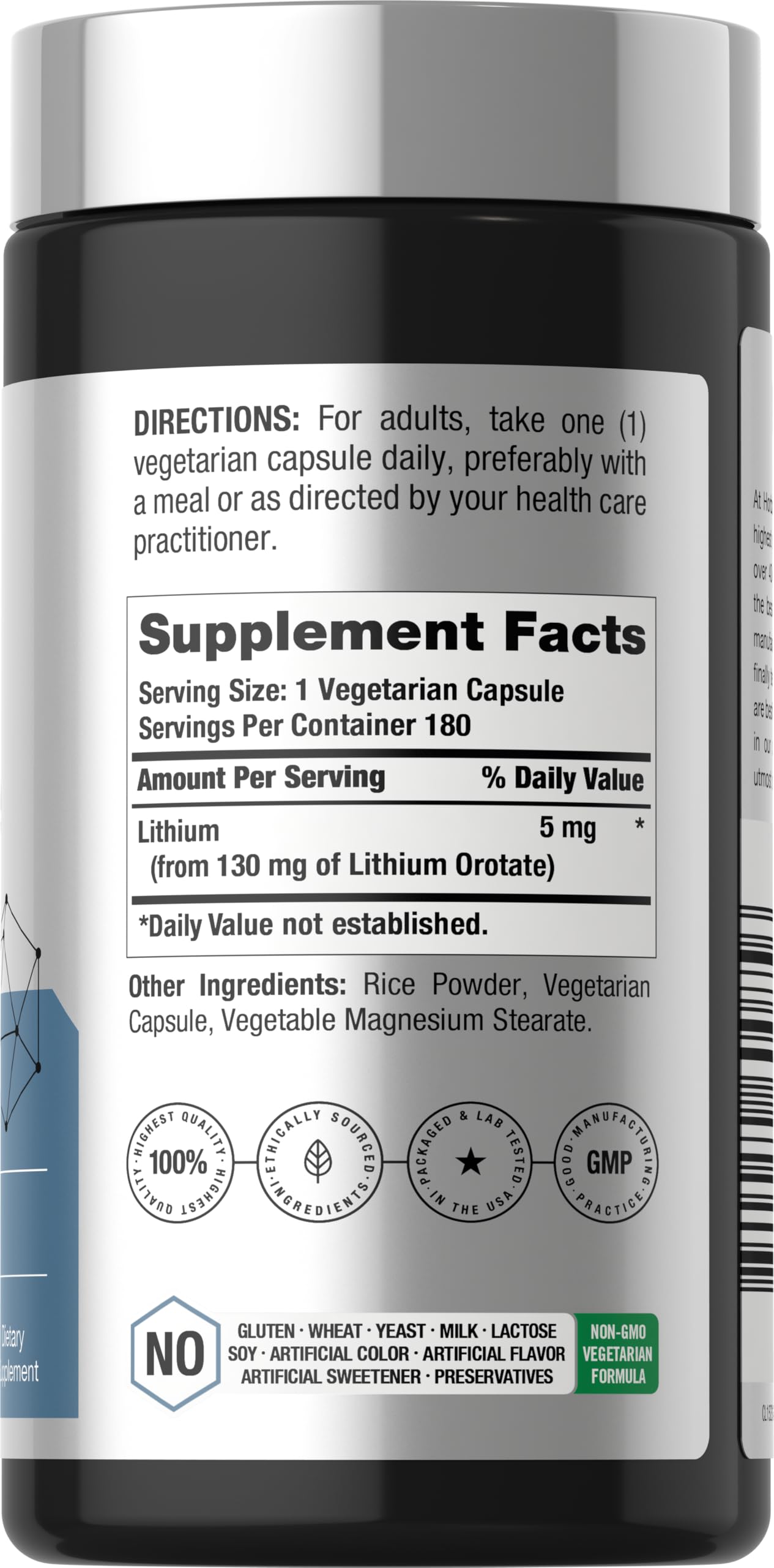 Horbäach Lithium Orotate Capsules 130mg side view