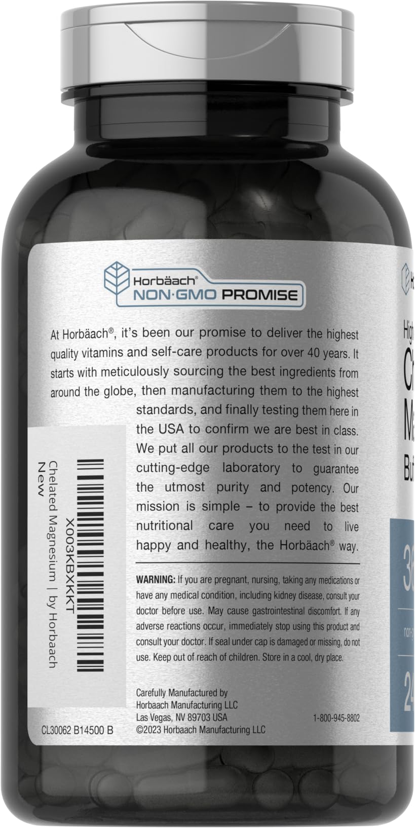 Horbäach Magnesium Bisglycinate 360mg capsules back view