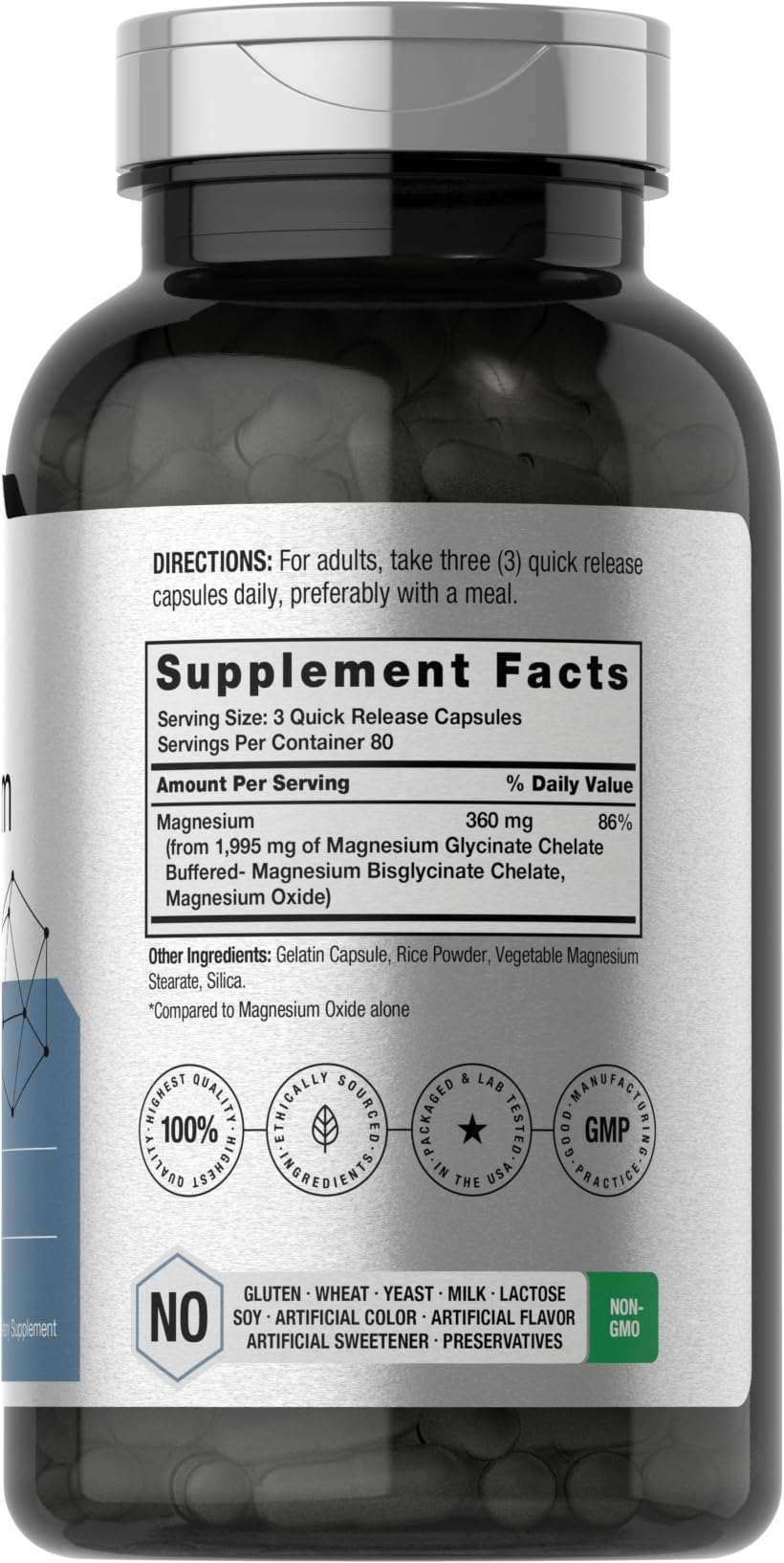 Horbäach Magnesium Bisglycinate 360mg capsules side view