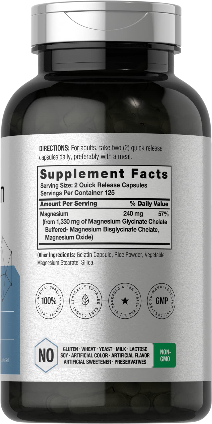 Horbäach Magnesium Glycinate 1330mg bottle side view