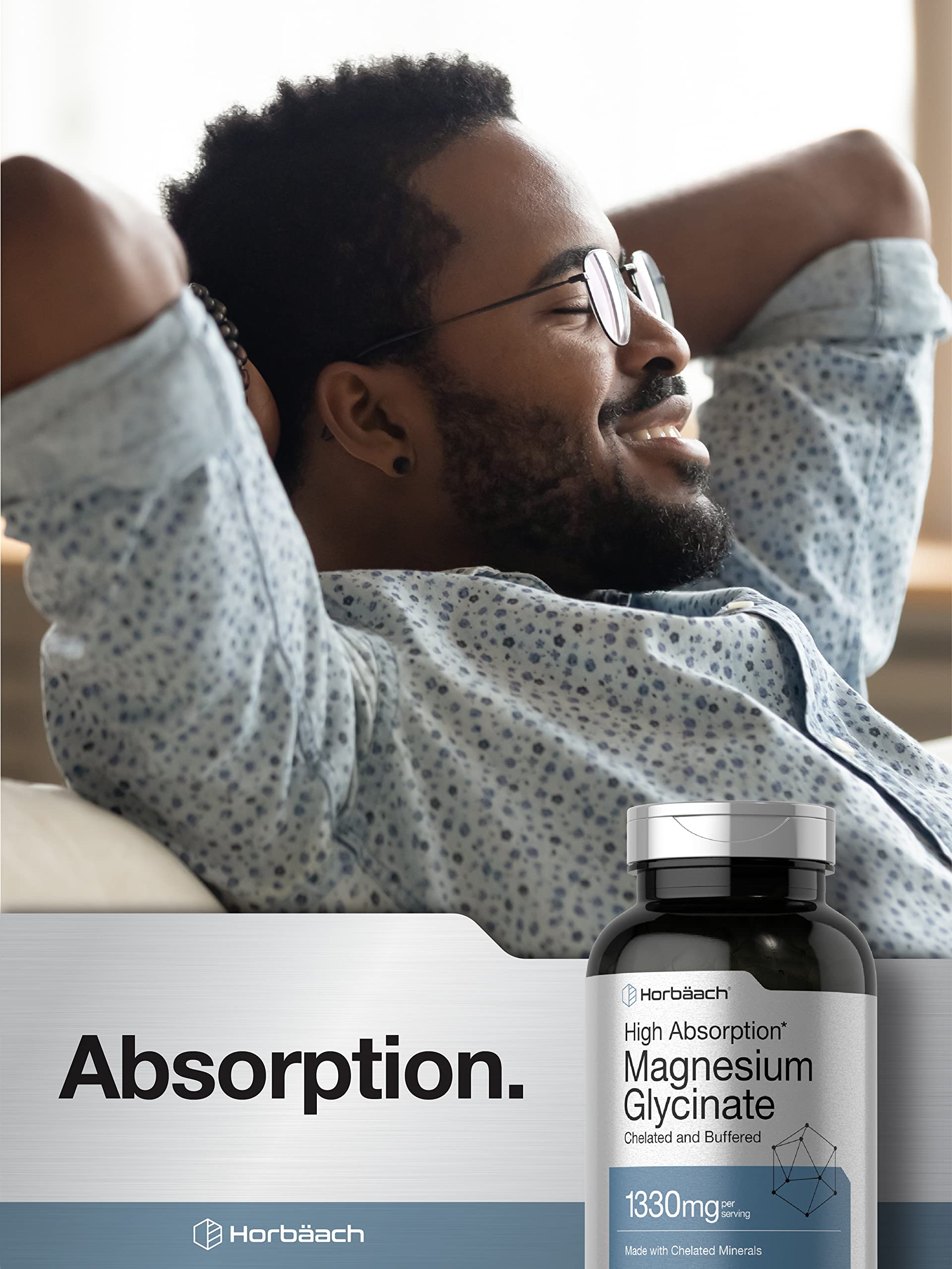 Horbäach Magnesium Glycinate capsules on a wooden table