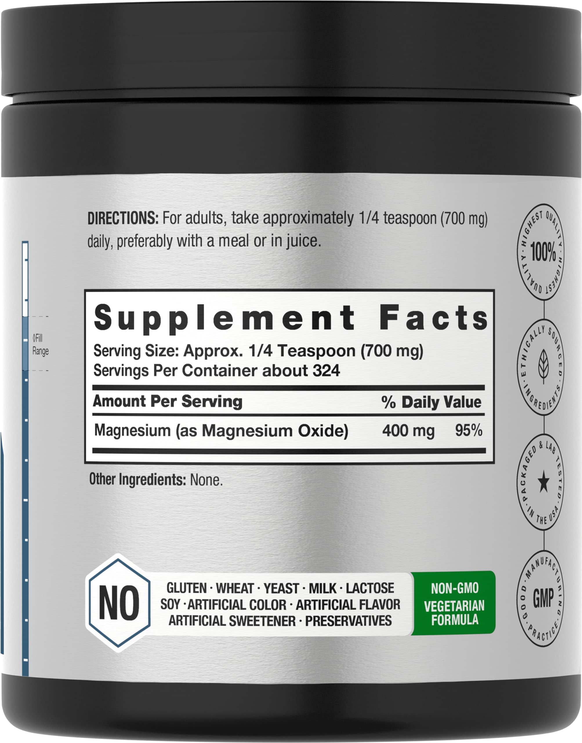 Horbäach Magnesium Oxide Powder 290g packaging side view