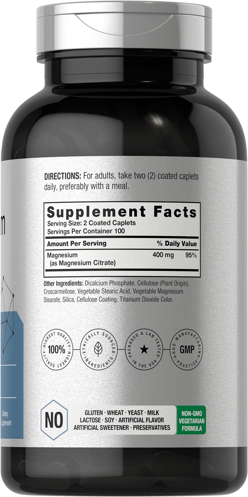 Horbäach Magnesium Supplement 400mg coated caplets side view
