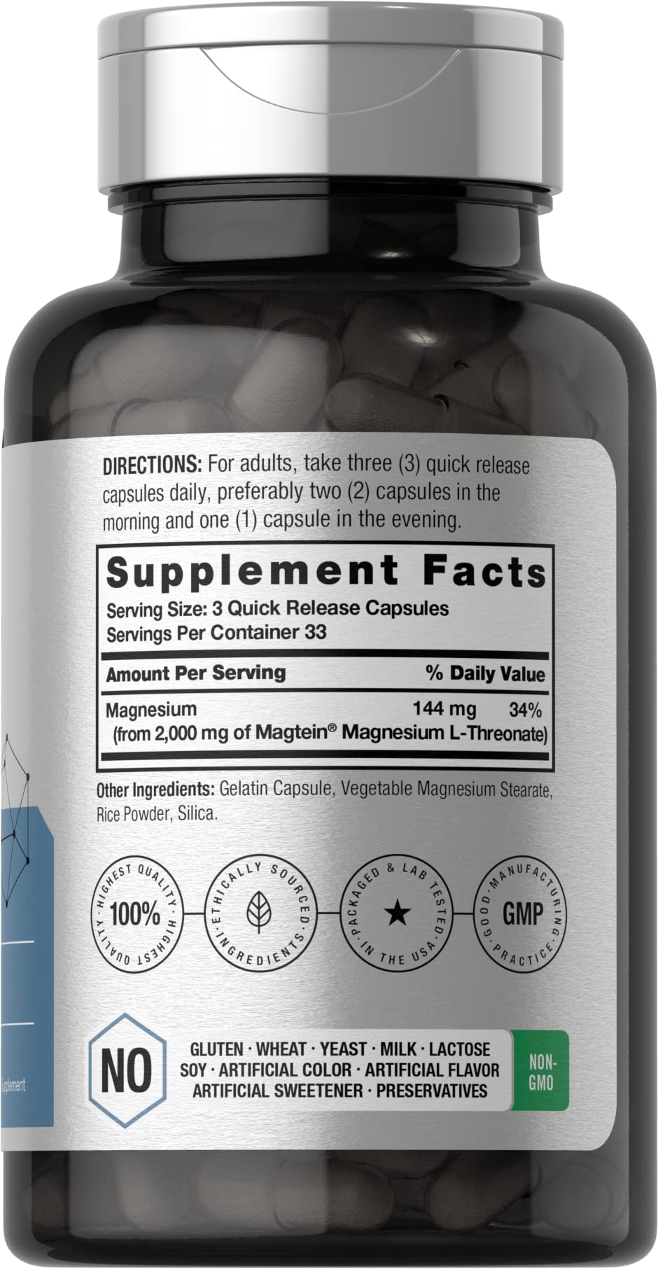 Horbäach Magnesium Threonate 2000mg capsules side view