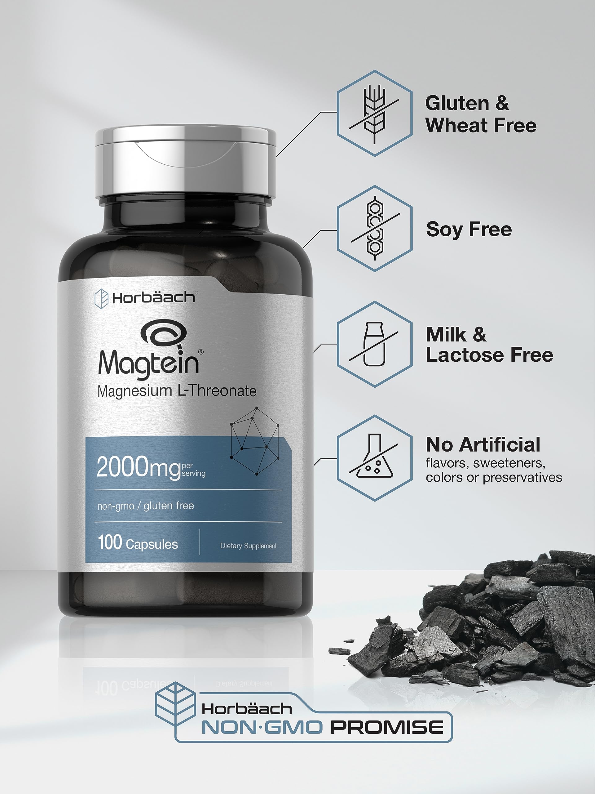 Horbäach Magnesium Threonate 2000mg capsules with ingredients list