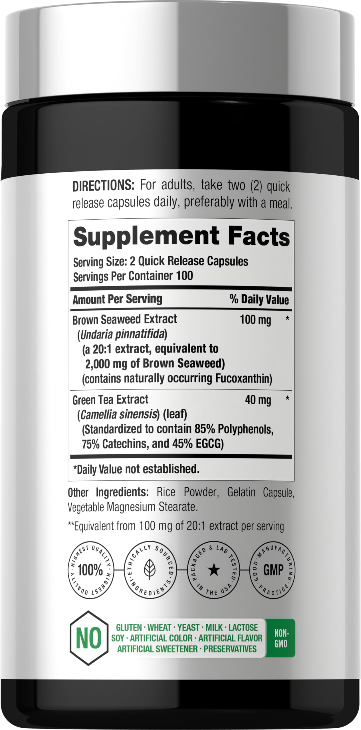 Horbäach Marine Algae & Green Tea Extract Capsules side view
