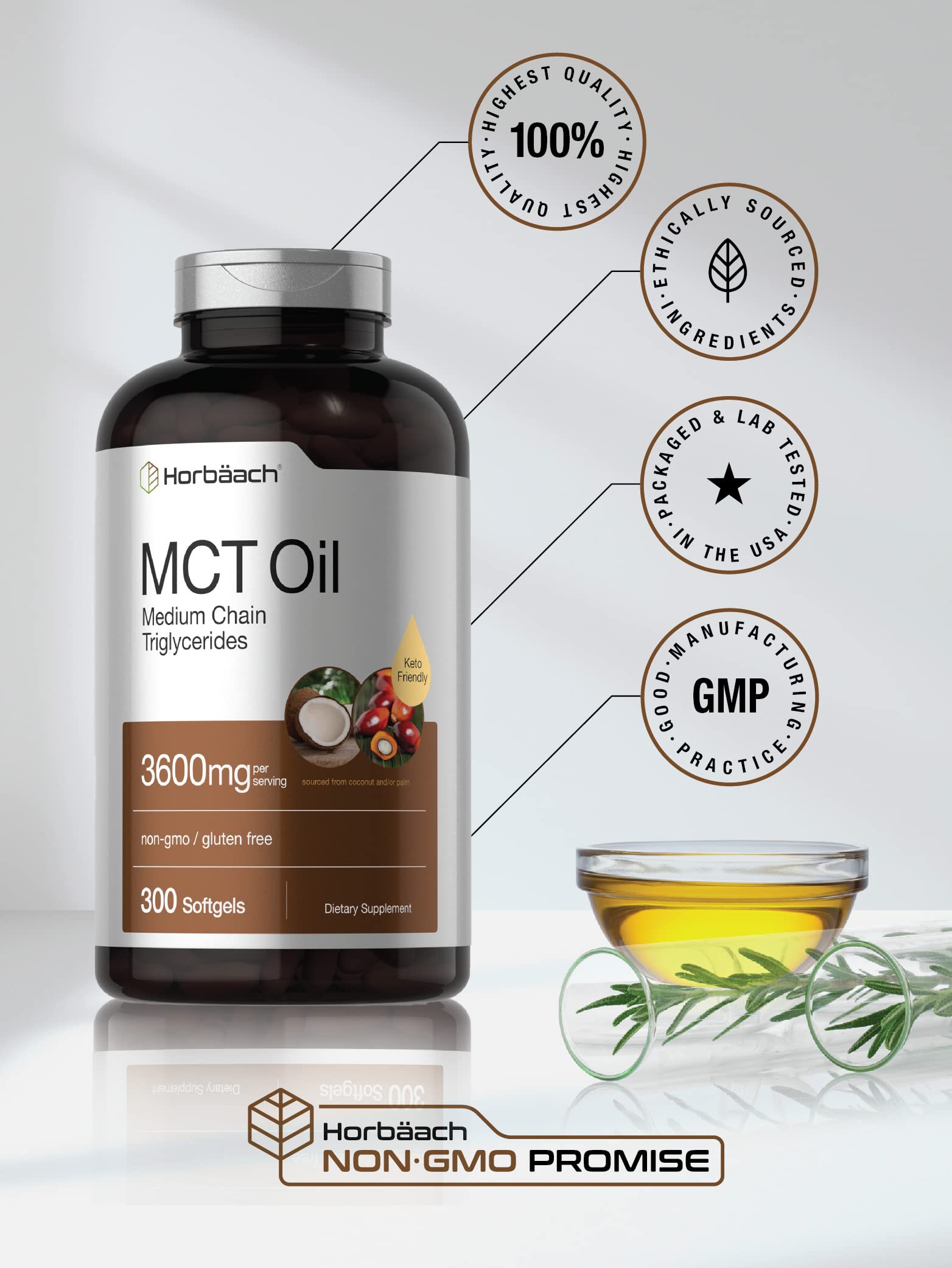 Horbäach MCT Oil Softgels on wooden table