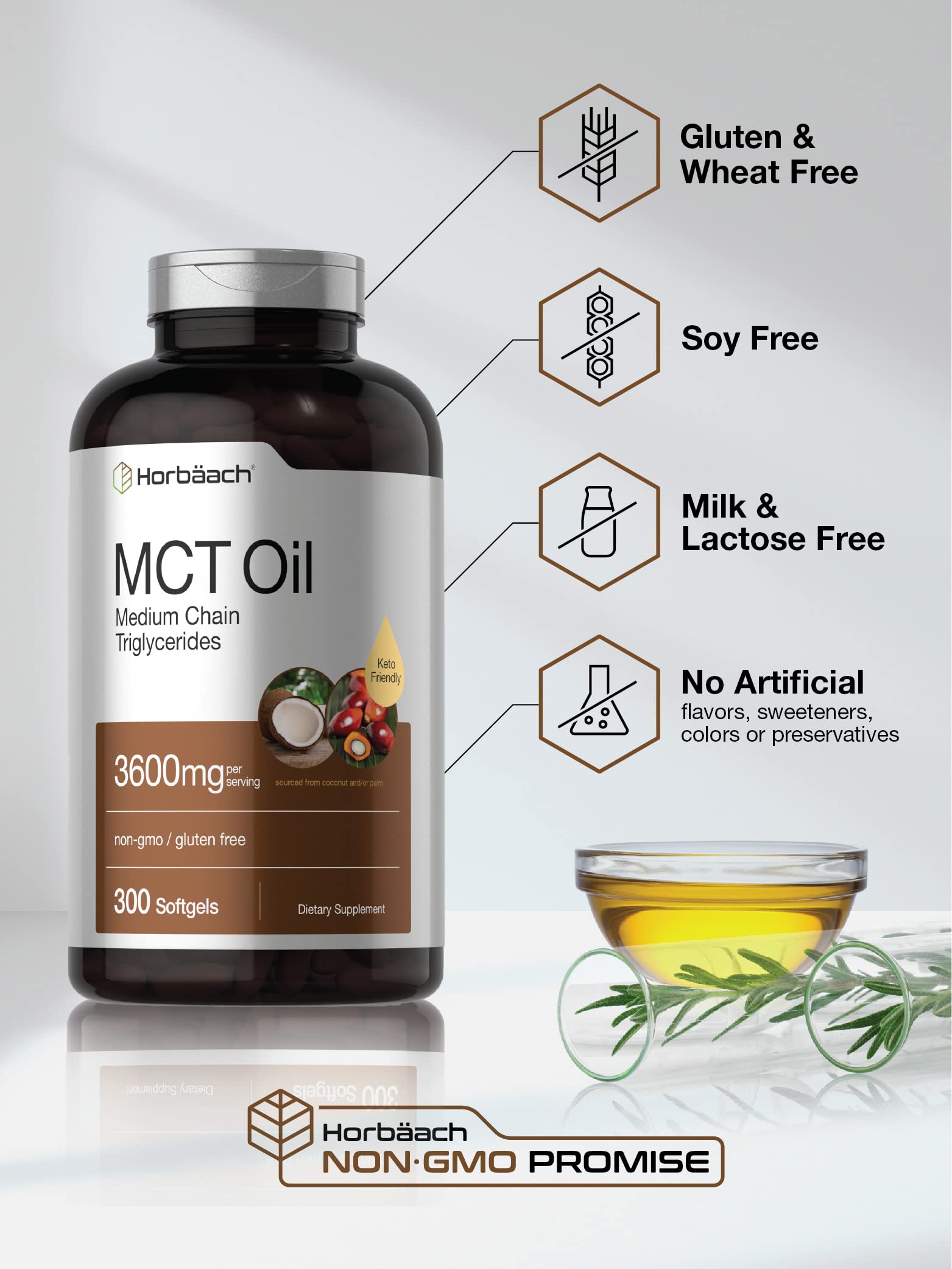 Horbäach MCT Oil Softgels side view of bottle