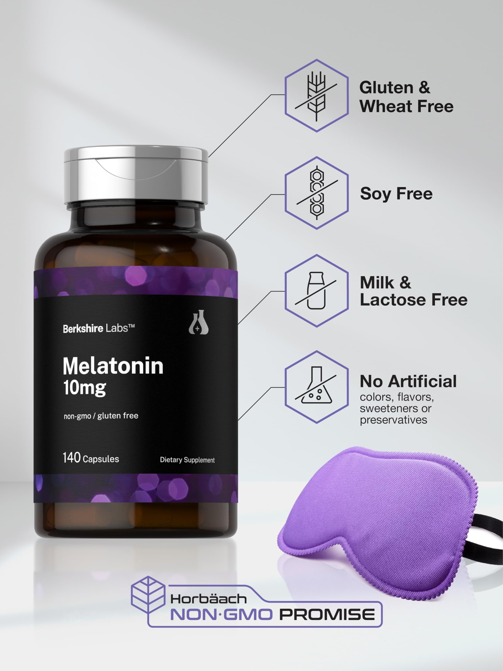 Horbäach Melatonin 10mg capsules on a wooden table